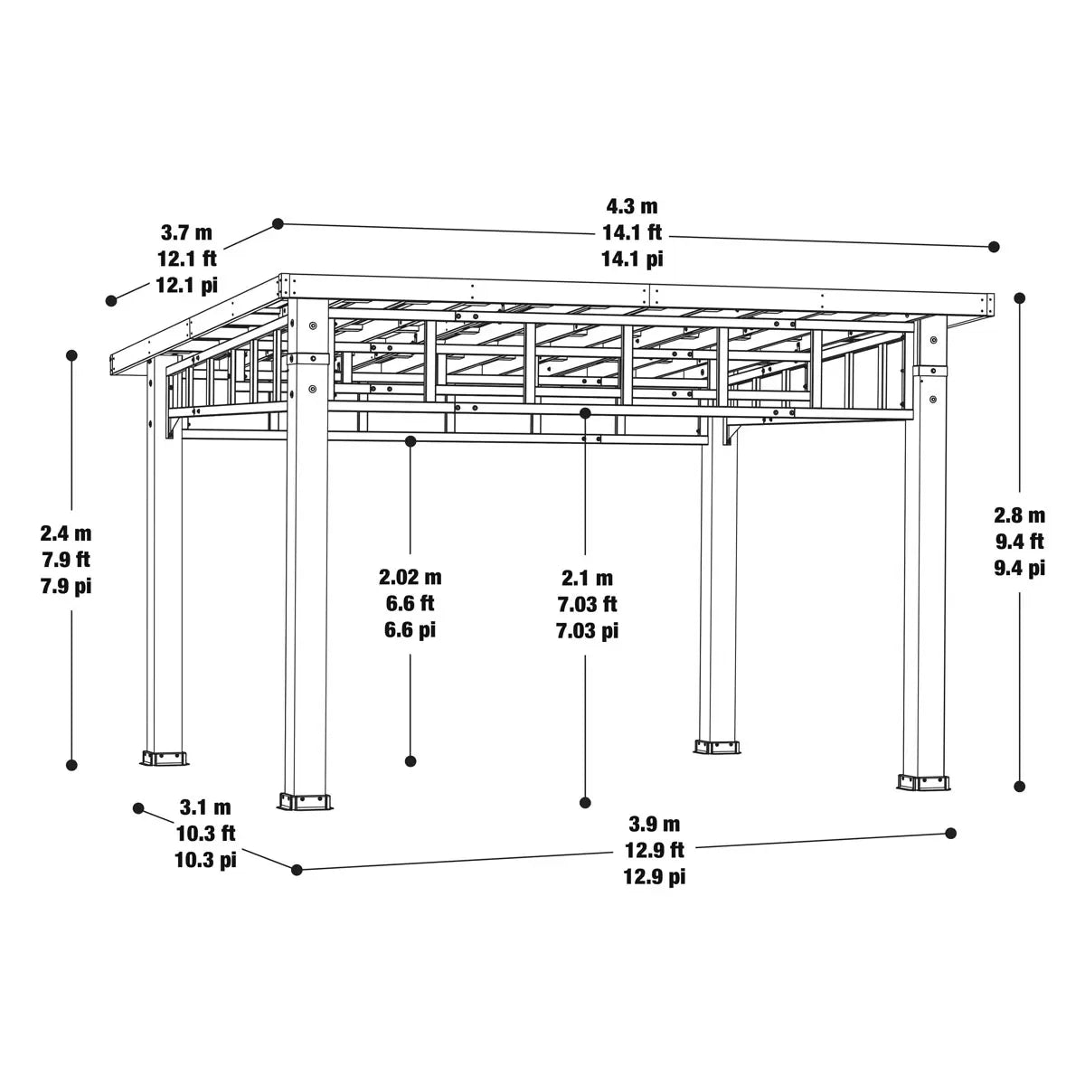 Yardistry 12ft x 14ft (3.7 x 4.3m) Contemporary Gazebo with Aluminium Flat Top