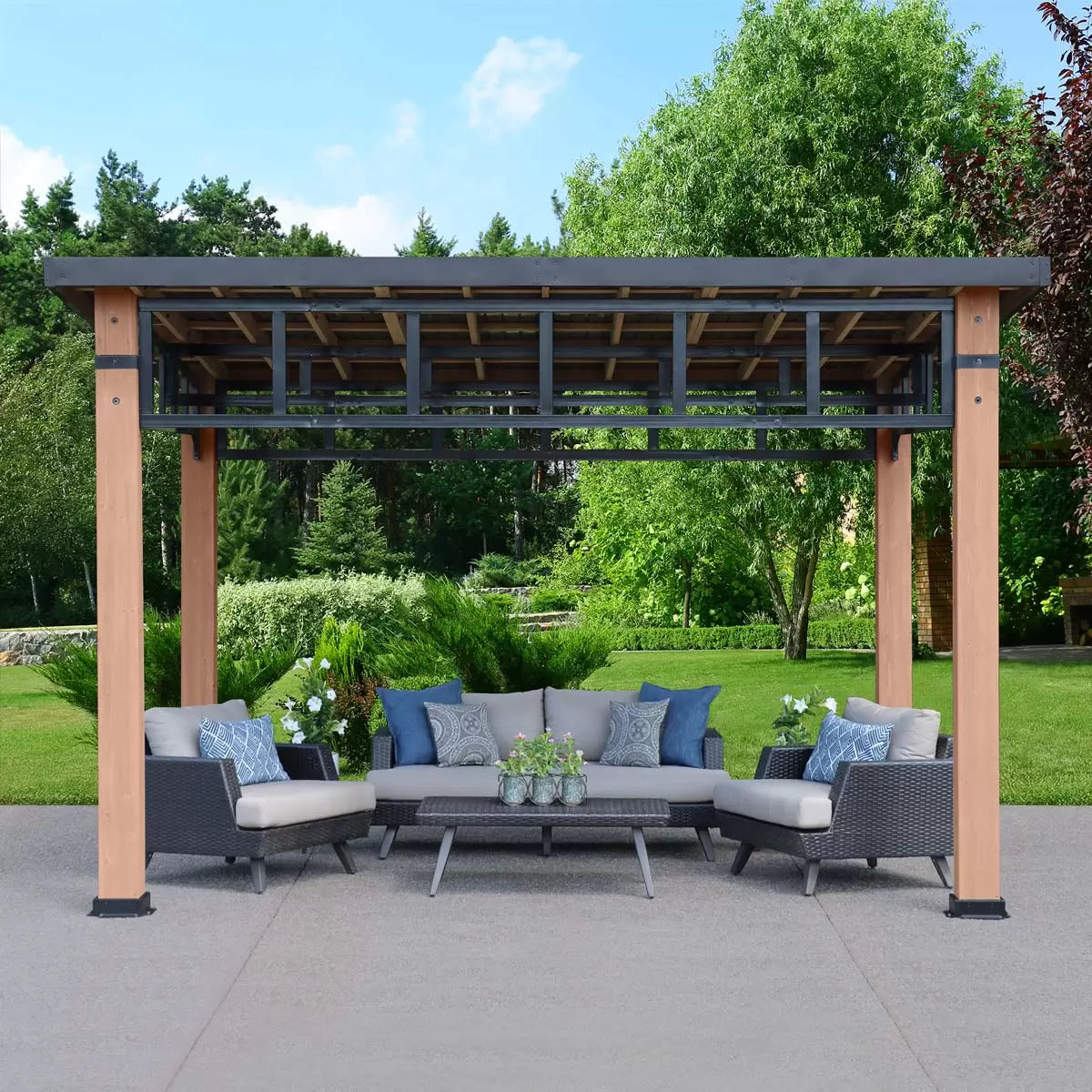 Yardistry 12ft x 14ft (3.7 x 4.3m) Contemporary Gazebo with Aluminium Flat Top