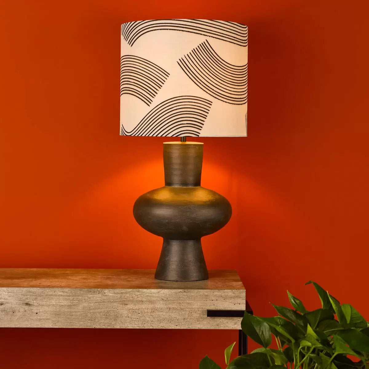 Miho Black & Bronze Table Lamp with Fabric Shade