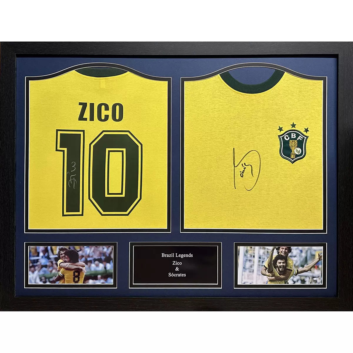 Zico & Sócrates Signed Framed Double BrazilFootball Shirts