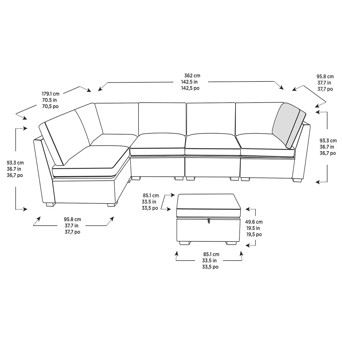 Thomasville Rockford Grey Modular Sofa with Power Footrest
