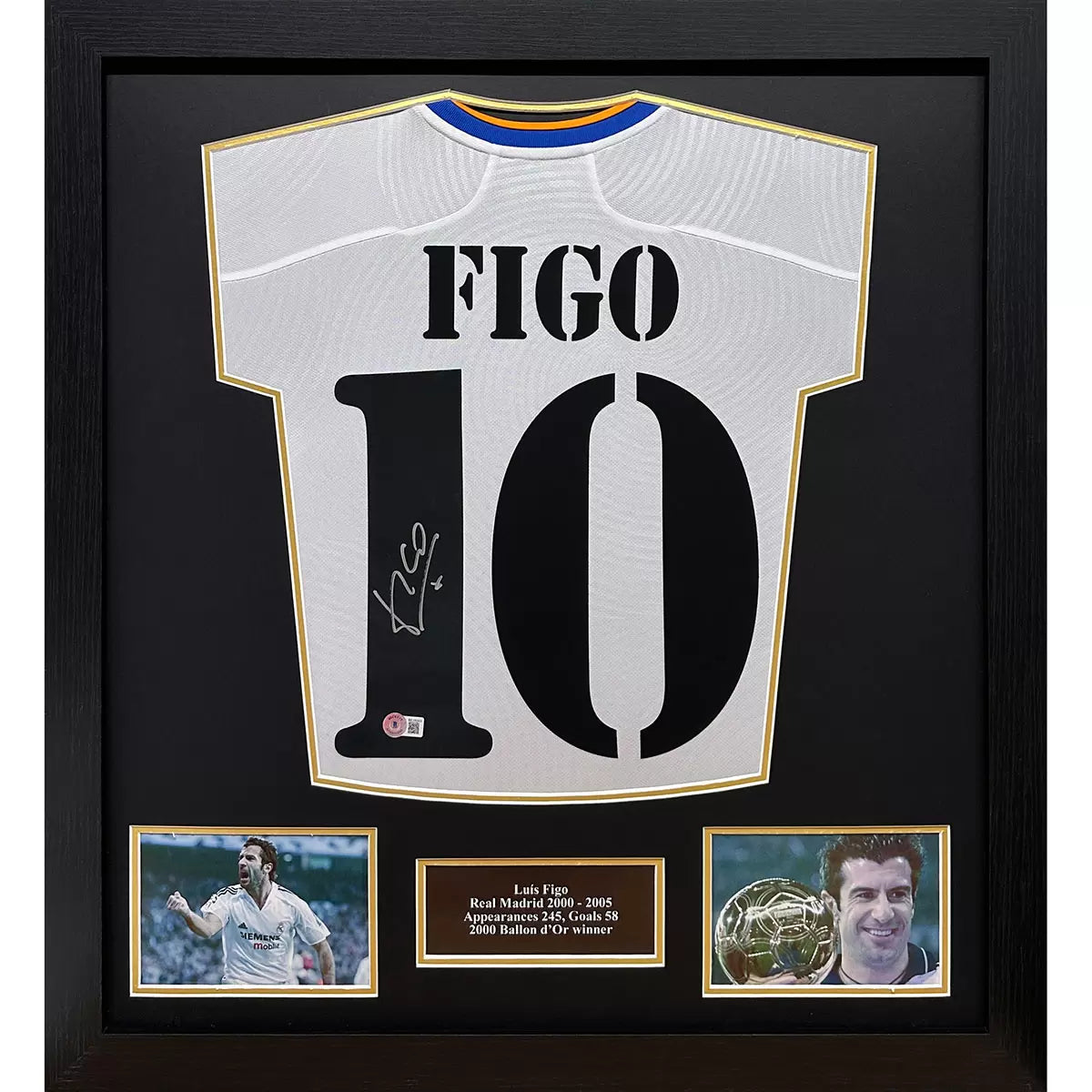 Luis Figo Signed Framed Real Madrid Football Shirt