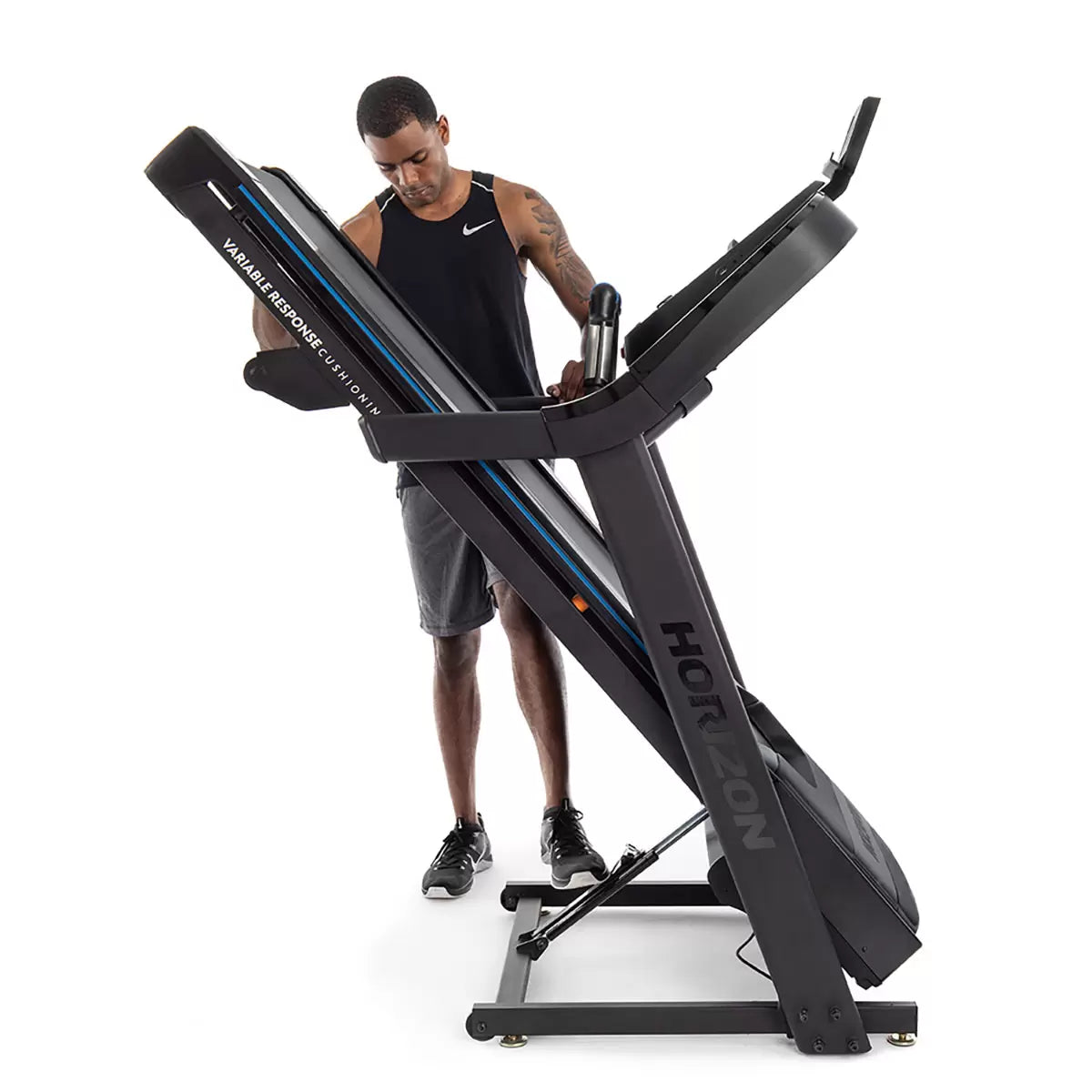 Installed Horizon Fitness 7.0 AtZone Treadmill and Protective Floor Mat