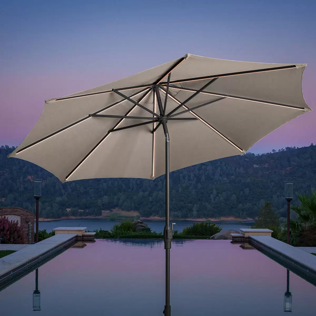 SunVilla 10ft (3m) Solar LED Round Market Umbrella in Beige