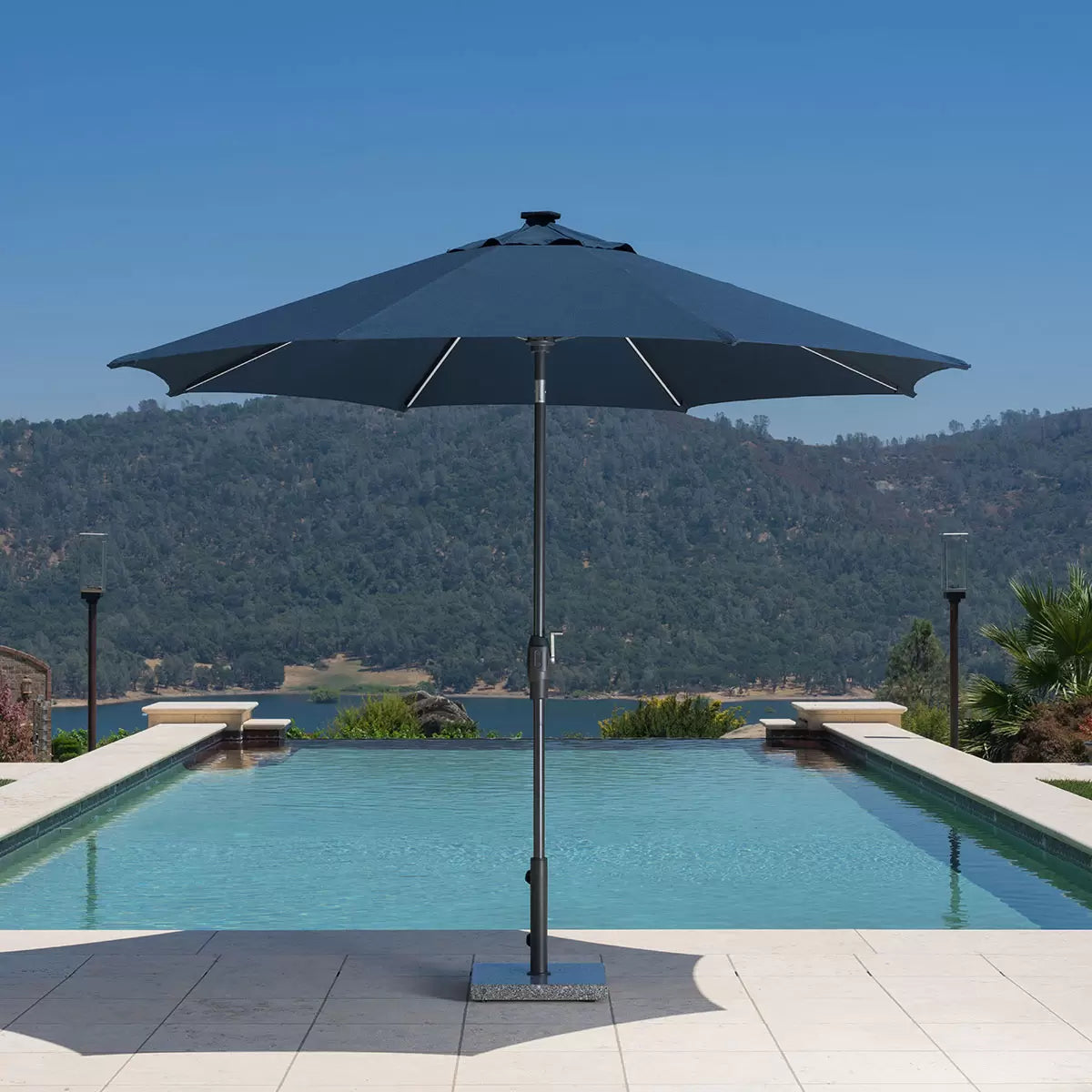SunVilla 10ft (3m) Solar LED Round Market Umbrella in Blue