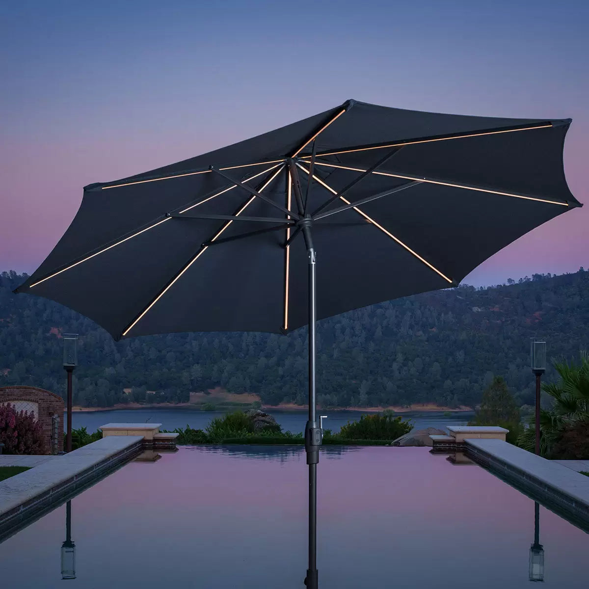 SunVilla 10ft (3m) Solar LED Round Market Umbrella in Blue