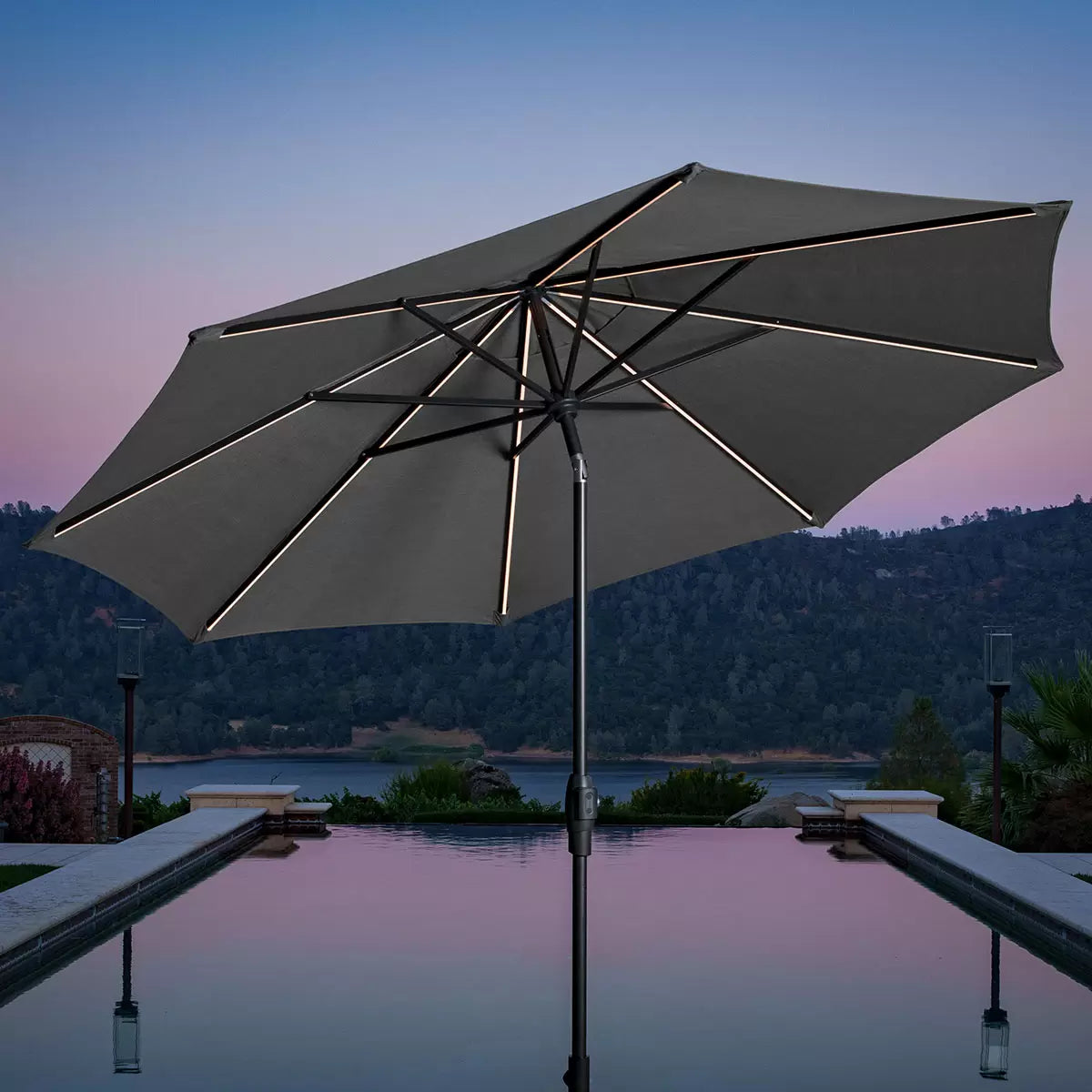 SunVilla 10ft (3m) Solar LED Round Market Umbrella in Grey