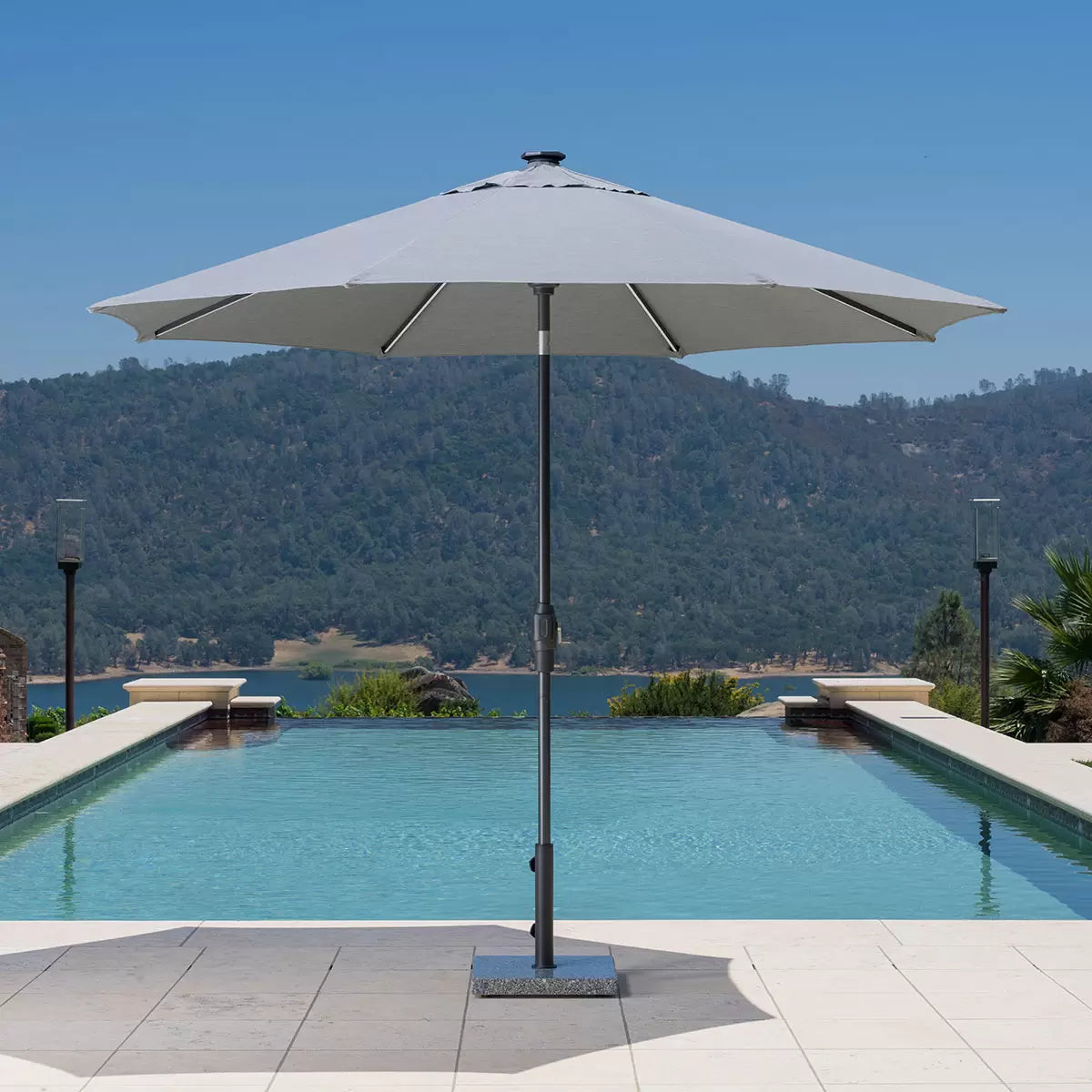 SunVilla 10ft (3m) Solar LED Round Market Umbrella in Grey