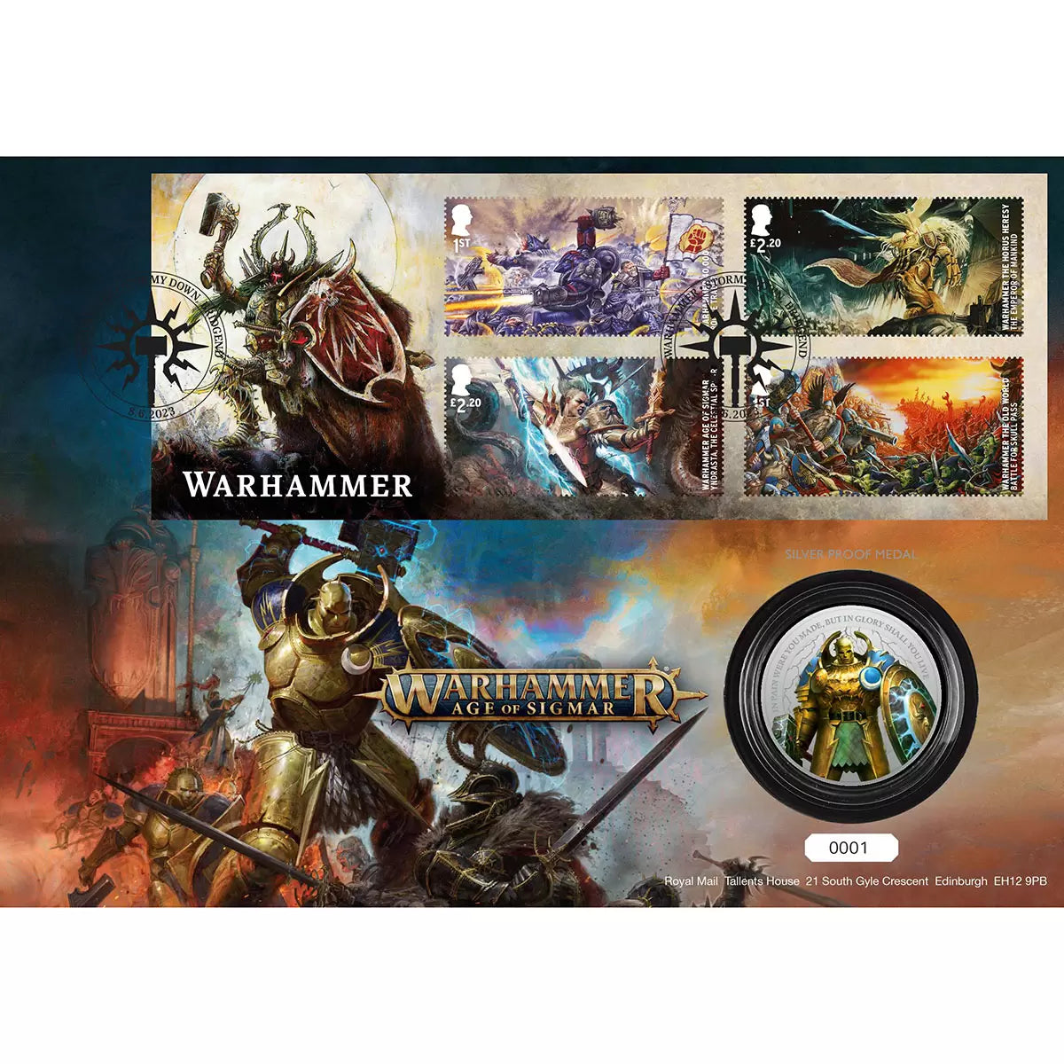 Official Limited Edition Warhammer Age of Sigmar Medal Cover by Royal Mail