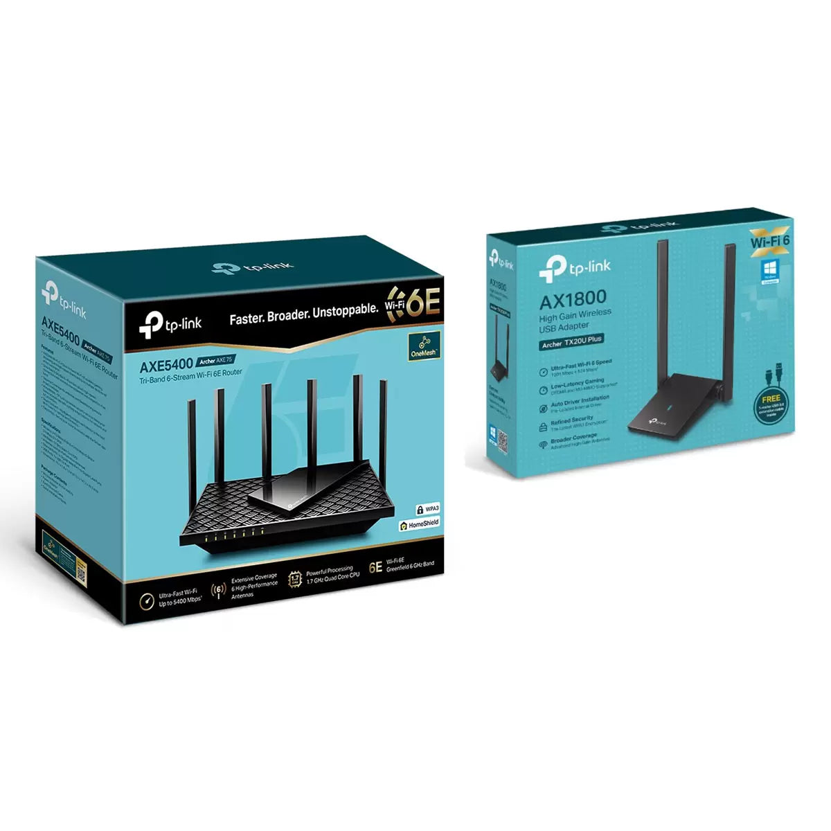 TP-Link Archer AX75E Tri-Band WiFi 6E Router, AXE5400 + TP-Link Archer TX20U