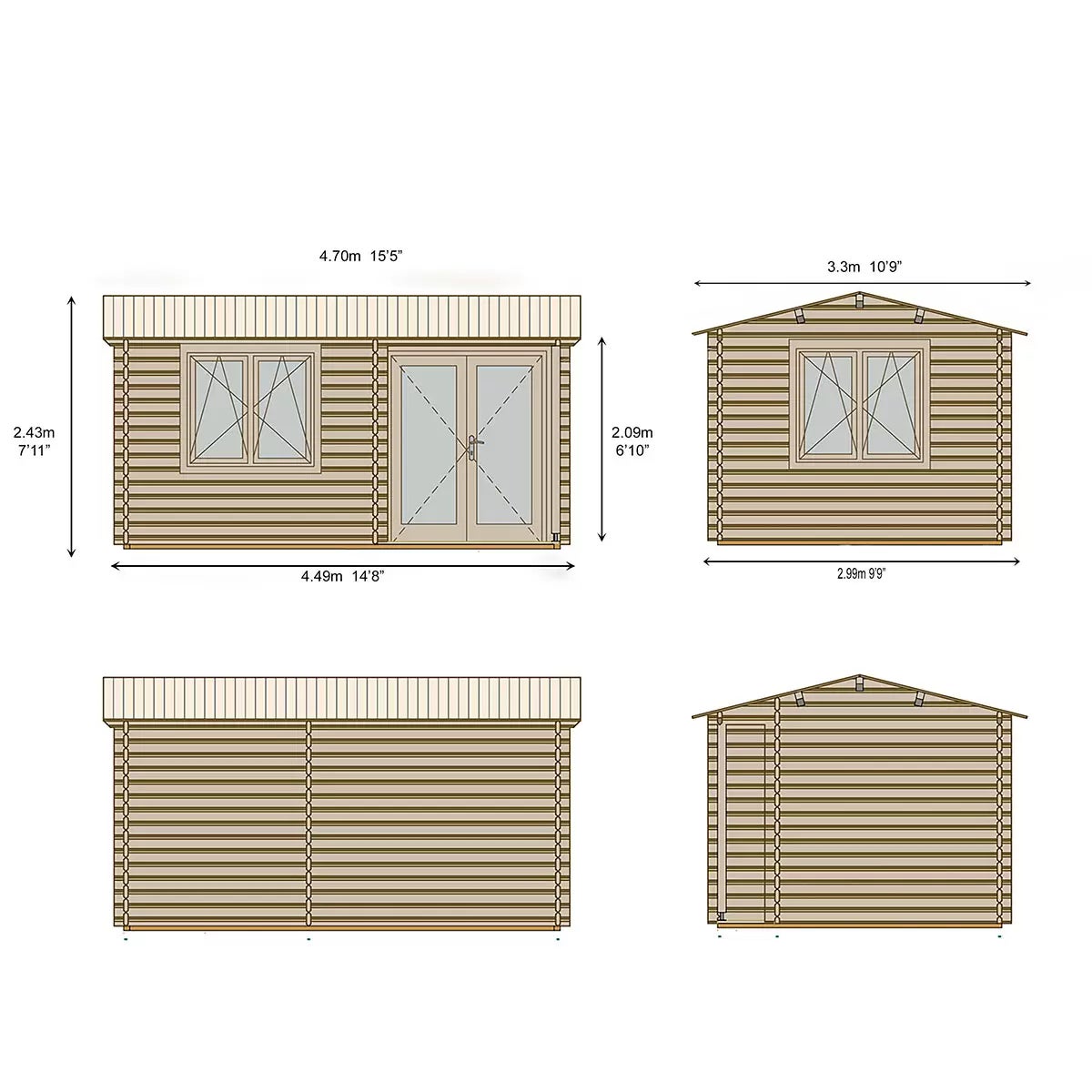 Installed Shire Thetford 44mm Log Cabin 15ft x 10ft (4.5 x 3m), view 2