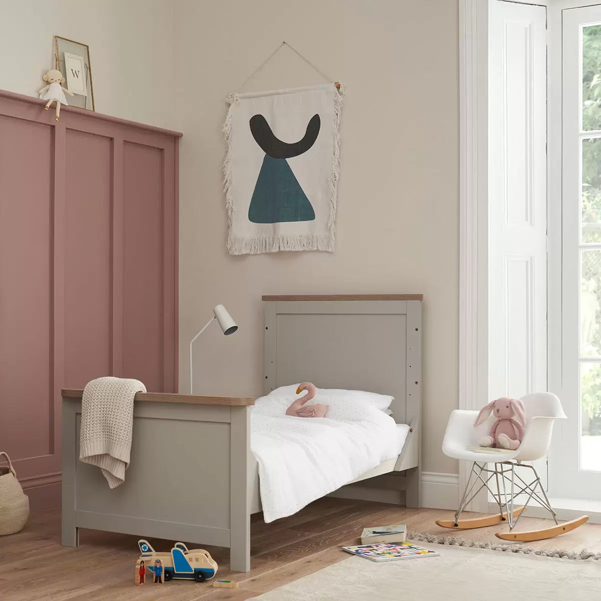 Tutti Bambini Verona Cot Bed with Sprung Mattress, Grey & Oak