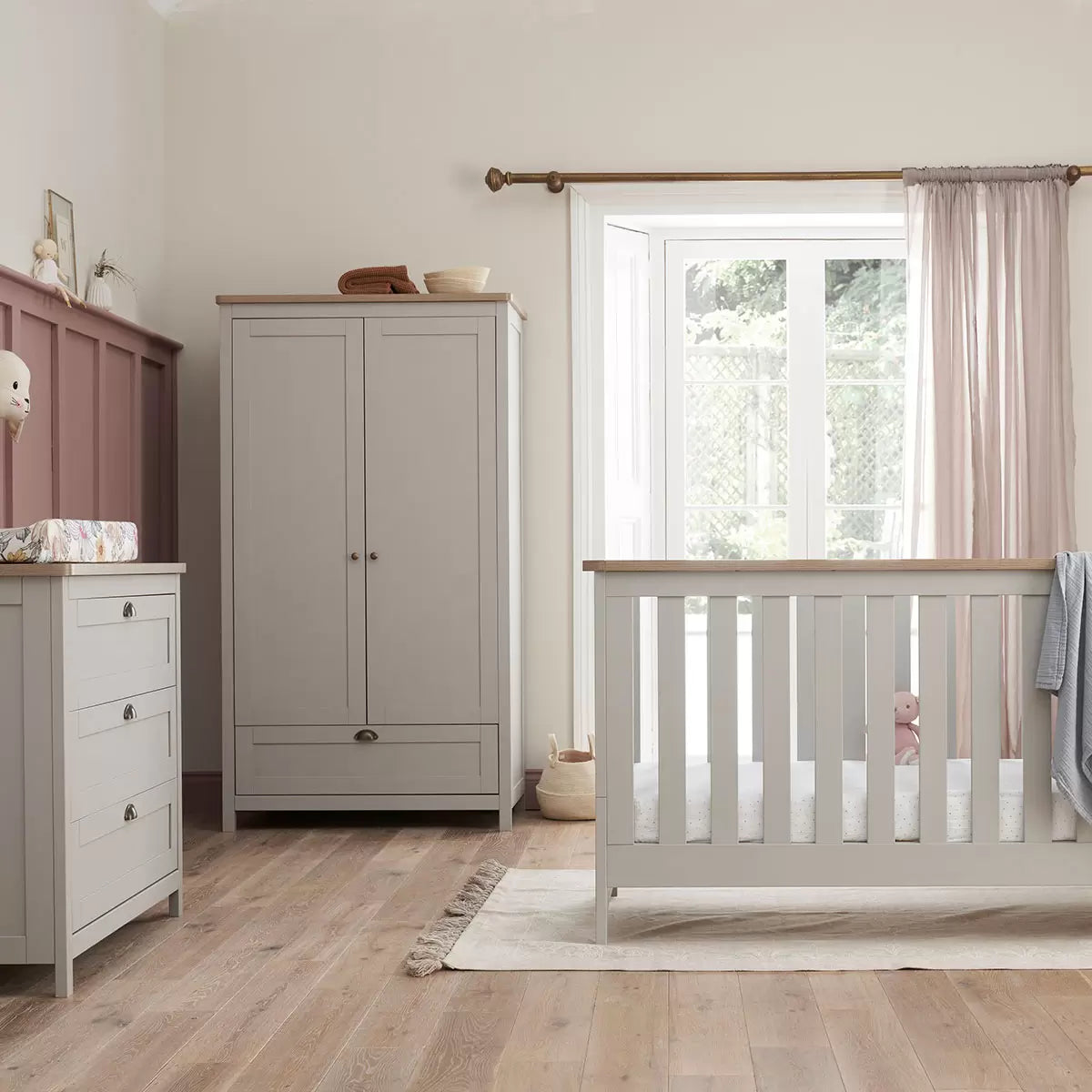 Tutti Bambini Verona Cot Bed with Sprung Mattress, Grey & Oak