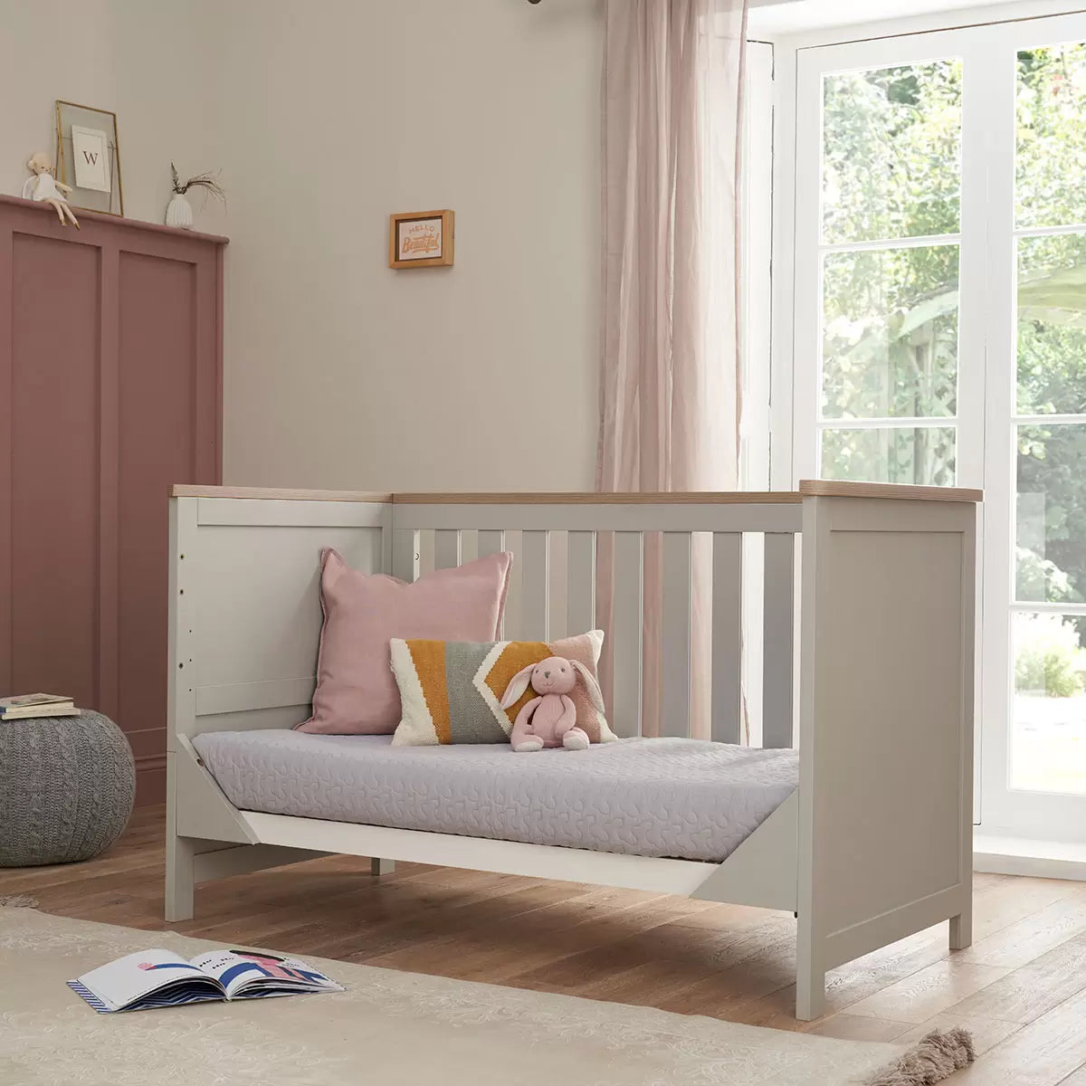 Tutti Bambini Verona Cot Bed with Sprung Mattress, Grey & Oak