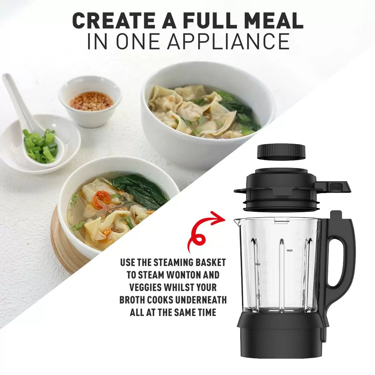 Tefal PerfectMix 2-in-1 Blender & Soup Maker with Removable Blades & Steaming