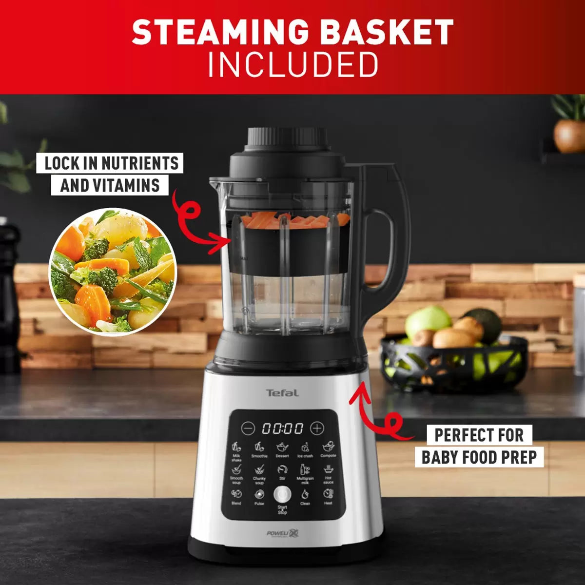 Tefal PerfectMix 2-in-1 Blender & Soup Maker with Removable Blades & Steaming