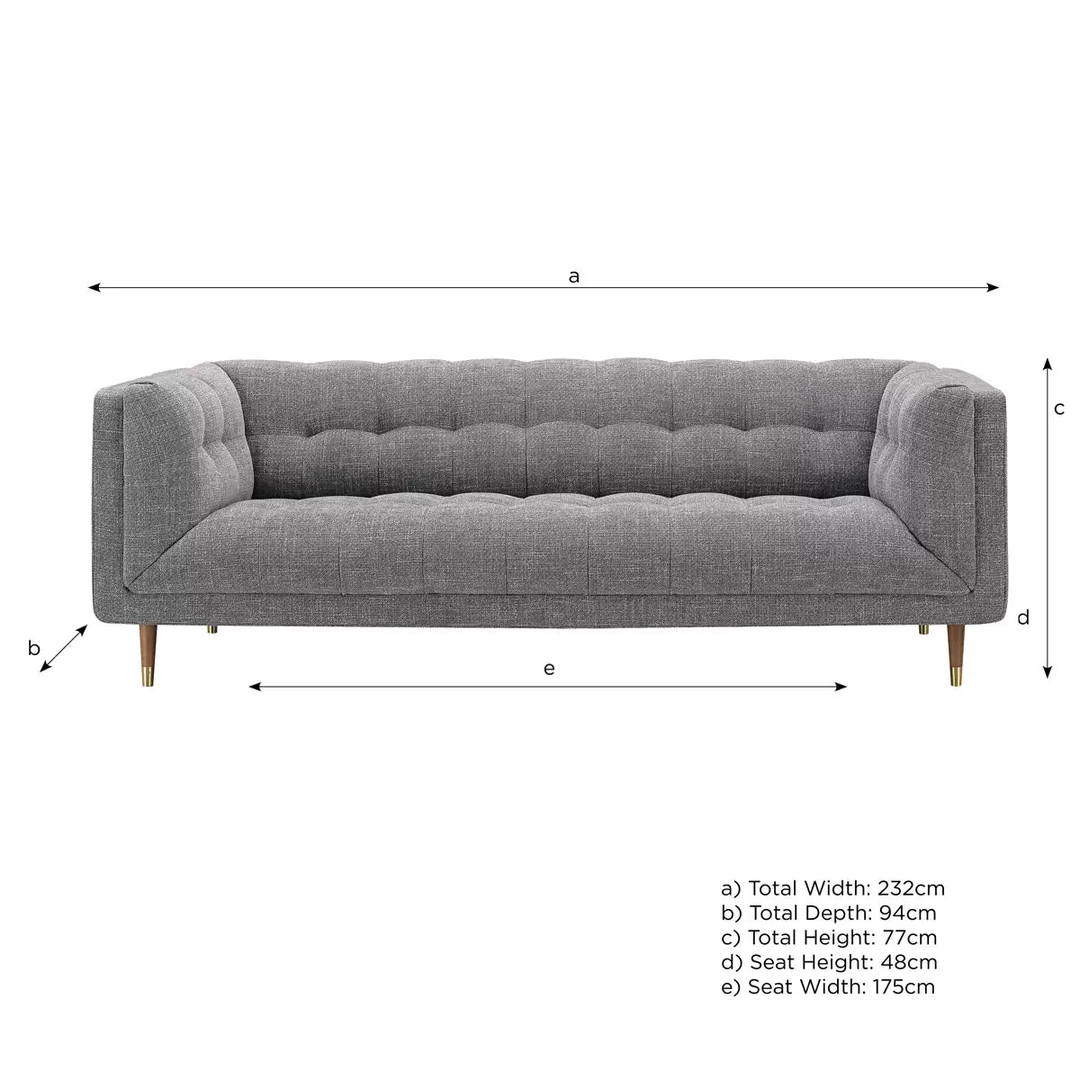 Isla Grey Fabric Large 3 Seater Sofa