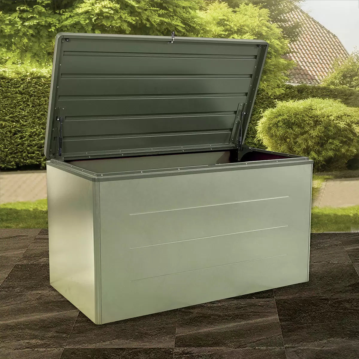 Stone Garden 5ft 3" x 2ft 10" (1.61 x 0.87m) 1, 200 Litre Steel Deck Box in 2