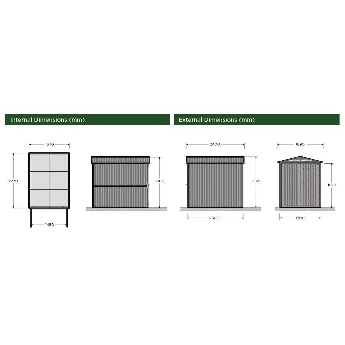 Stone Garden 6ft 2" x 7ft 10" (1.89 x 2.4m) Apex Steel Shed
