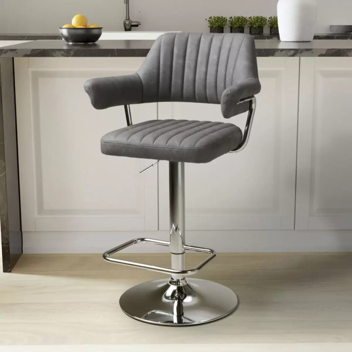 Cortez Dark Grey Faux Leather Gas Lift Bar Stool, 2 Pack