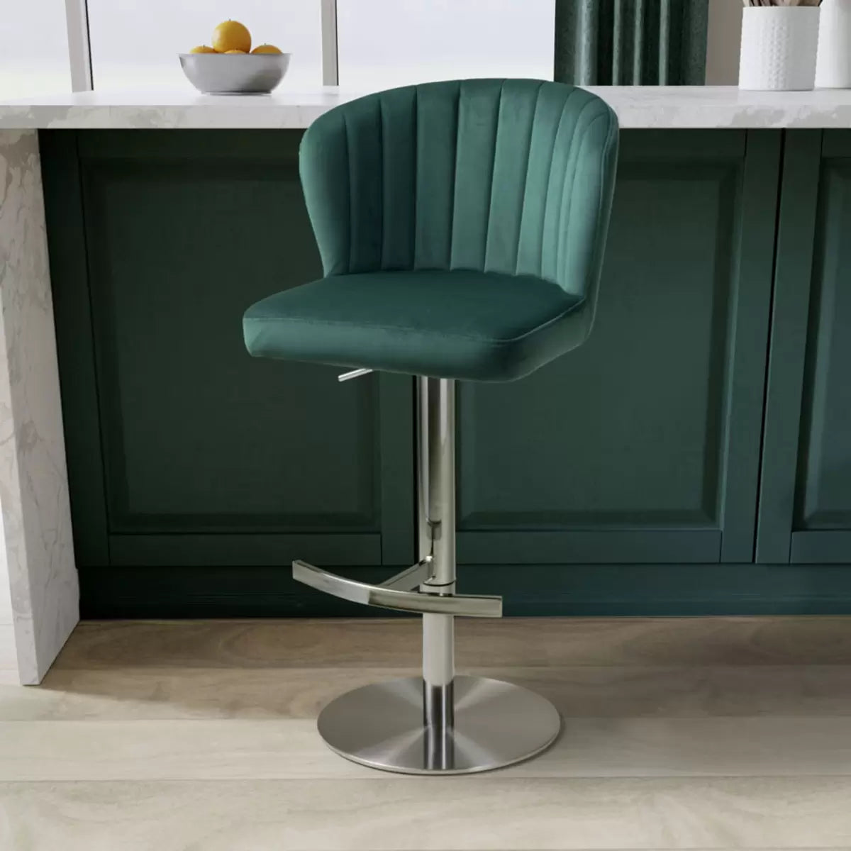 Sigma Green Brushed Velvet Gas Lift Bar Stool