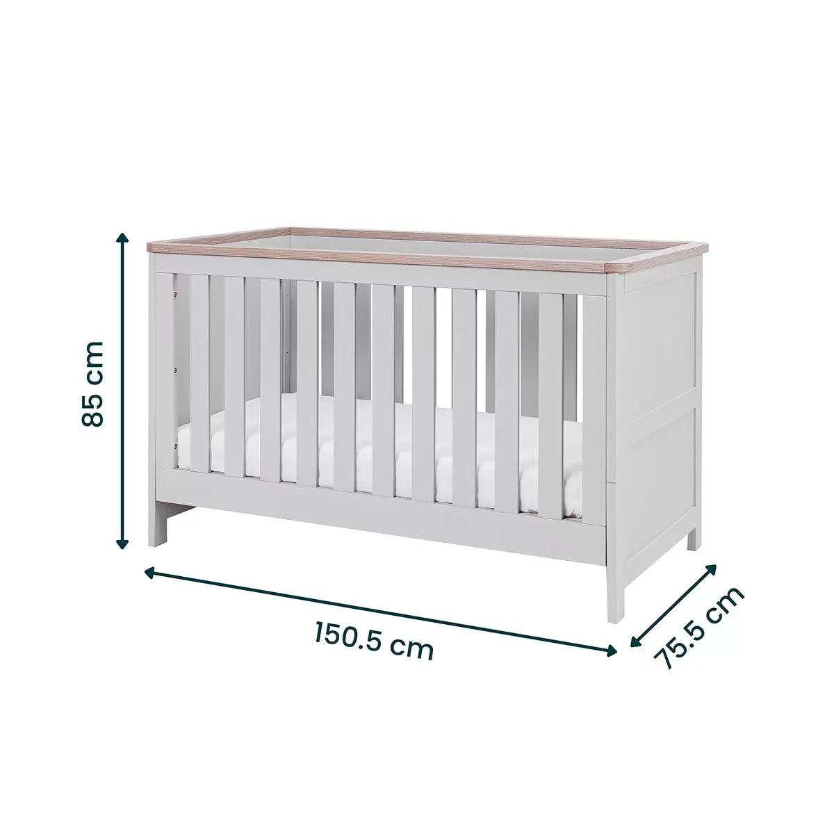 Tutti Bambini Verona Cot Bed with Sprung Mattress, Grey & Oak