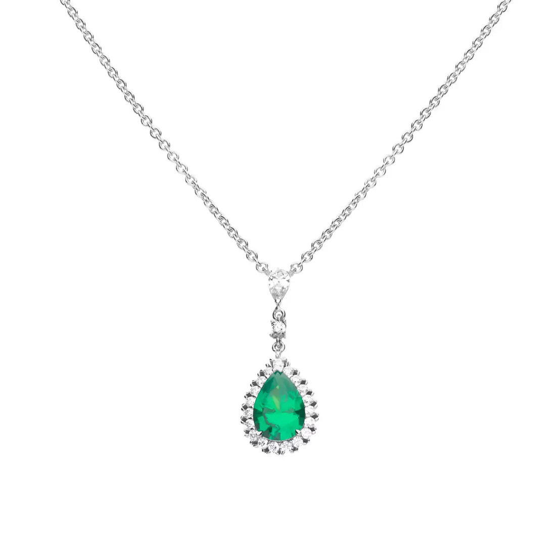 Diamonfire Sterling Silver Green Cubic Zirconia Teardrop Necklace With Pave