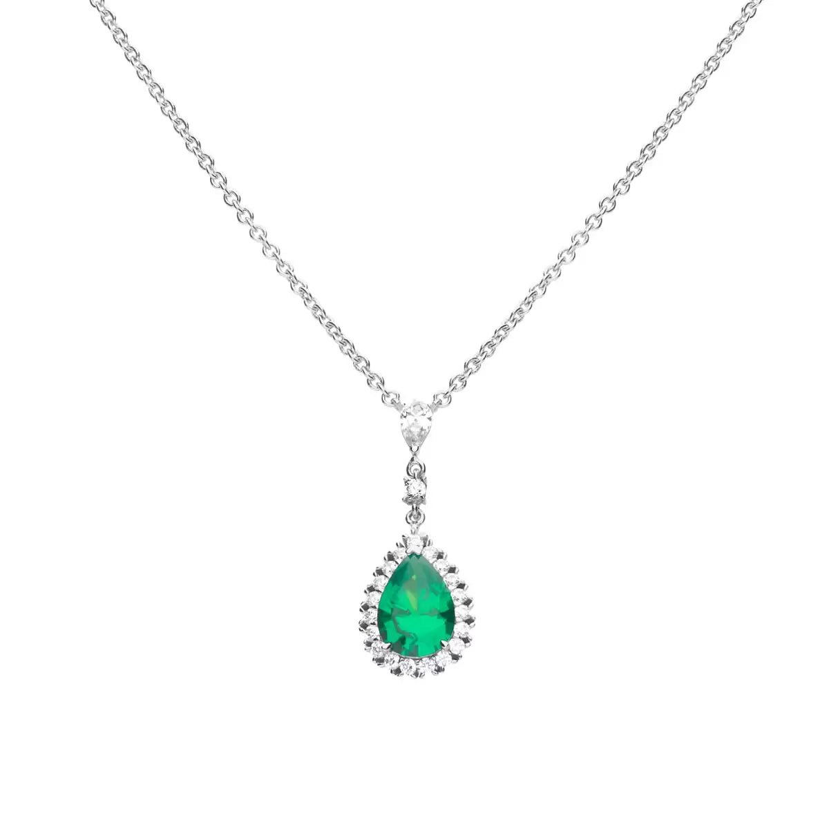 Diamonfire Sterling Silver Green Cubic Zirconia Teardrop Necklace With Pave