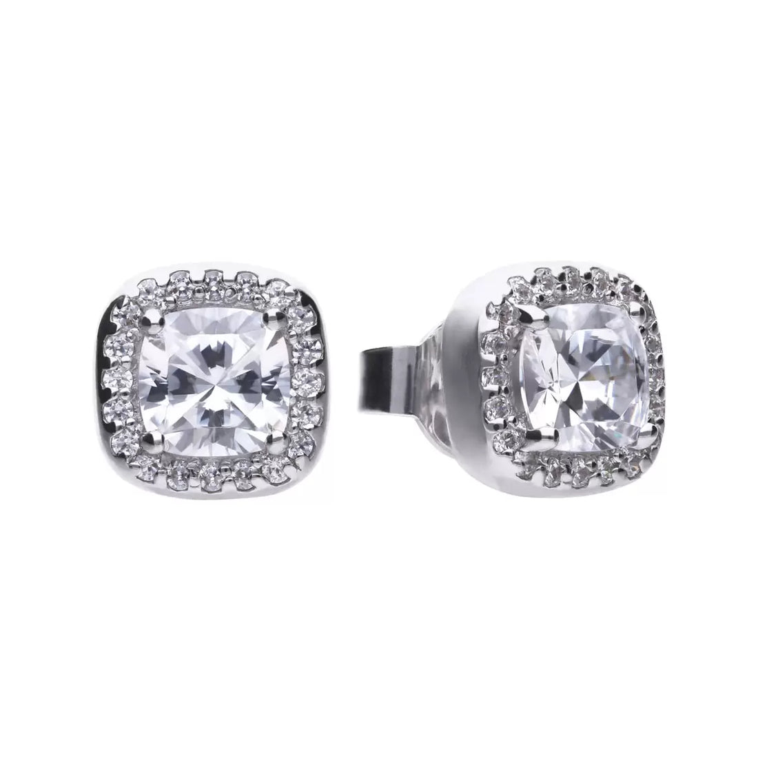 Diamonfire Sterling Silver Square Pave Set 1.57 Carat Cubic Zirconia Stud