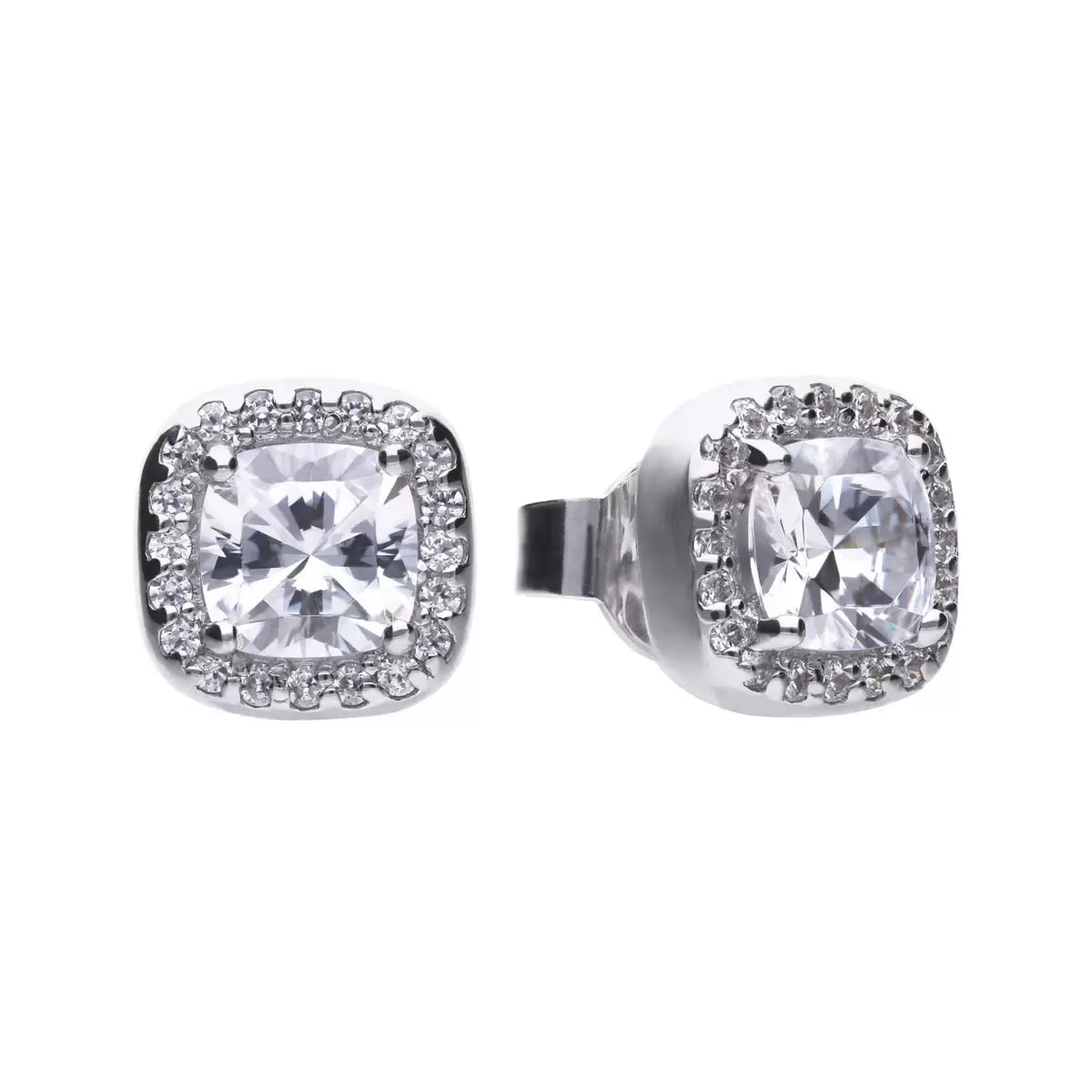 Diamonfire Sterling Silver Square Pave Set 1.57 Carat Cubic Zirconia Stud
