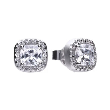 Diamonfire Sterling Silver Square Pave Set 1.57 Carat Cubic Zirconia Stud