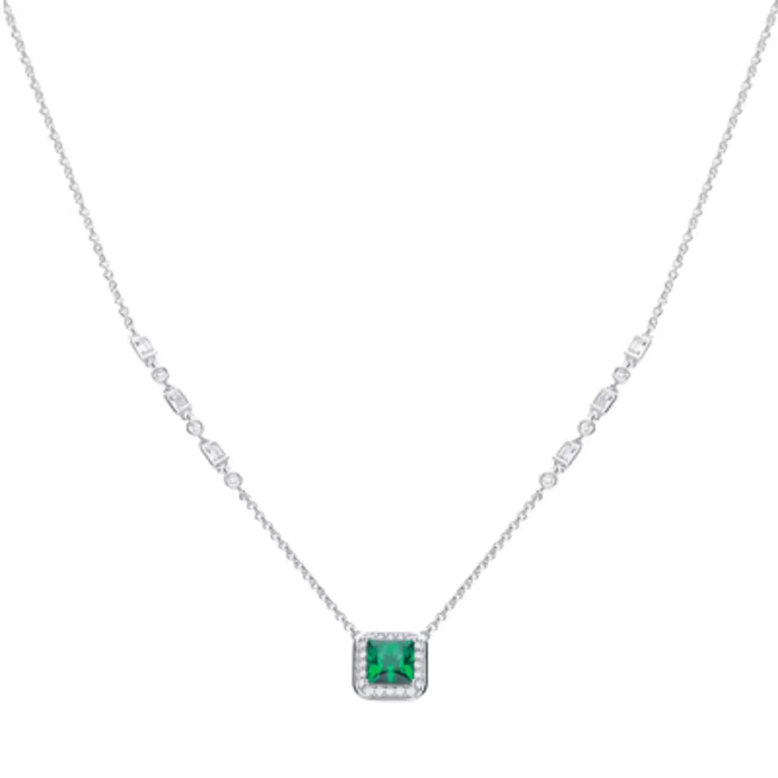 Diamonfire Sterling Silver Green Cubic Zirconia Art Deco Style Necklace