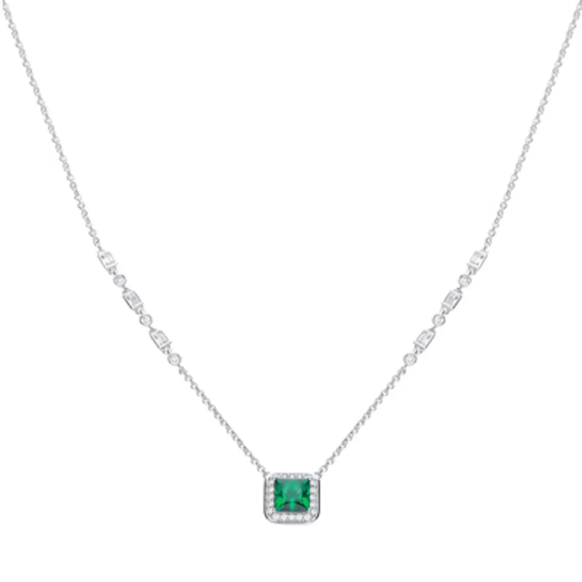 Diamonfire Sterling Silver Green Cubic Zirconia Art Deco Style Necklace