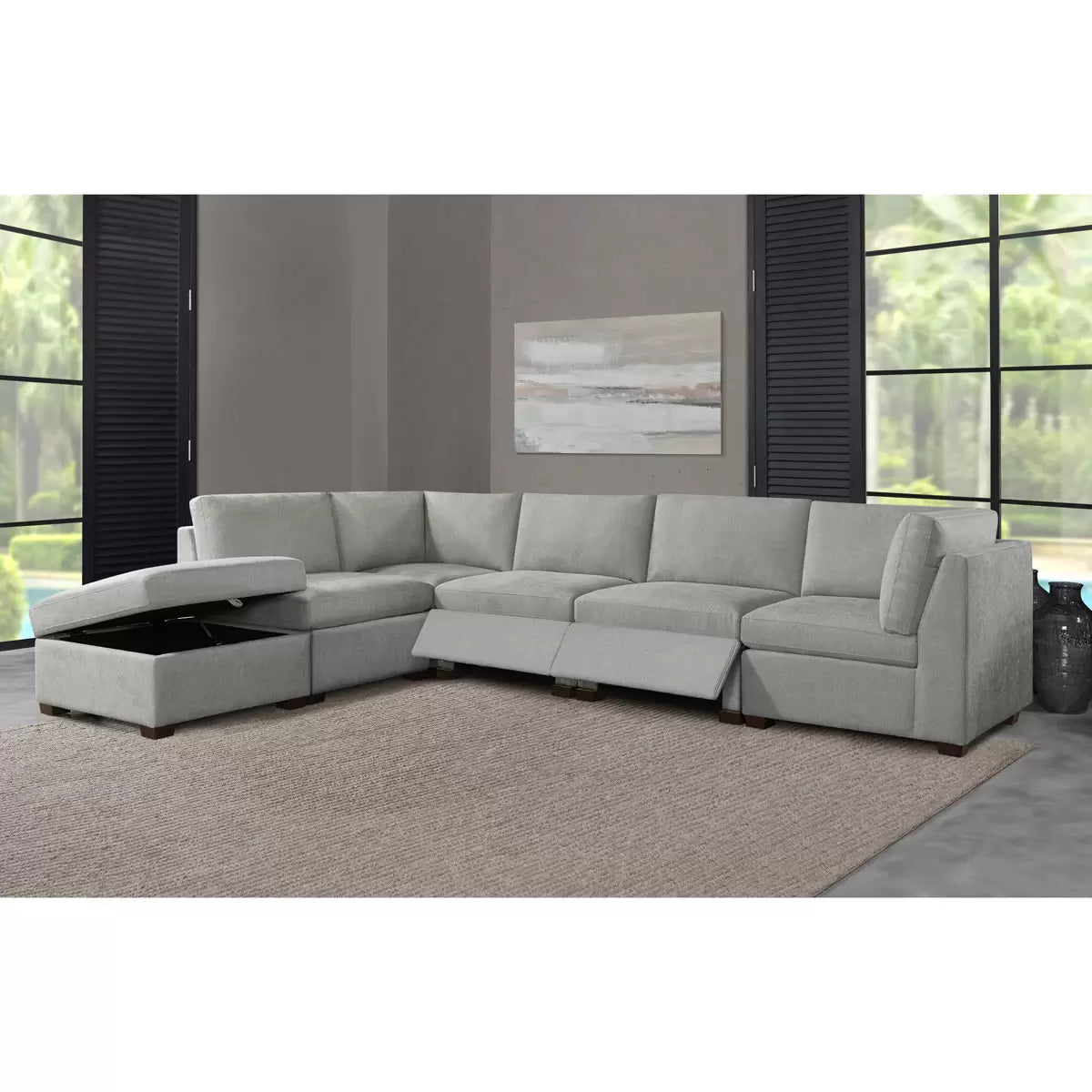 Thomasville Rockford Grey Modular Sofa with Power Footrest