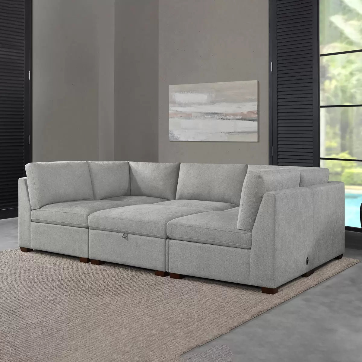 Thomasville Rockford Grey Modular Sofa with Power Footrest