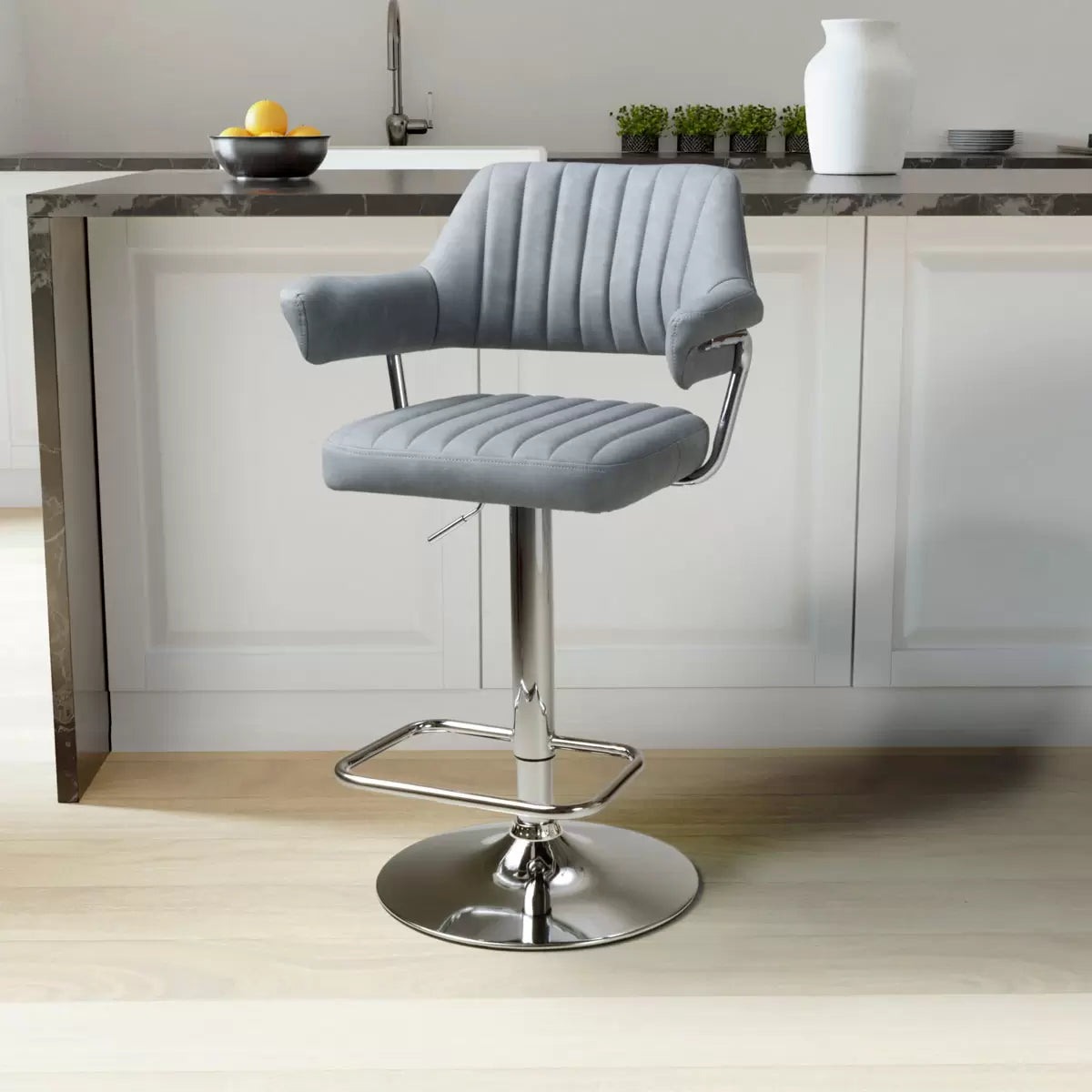 Cortez Light Grey Faux Leather Bar Stool, 2 Pack