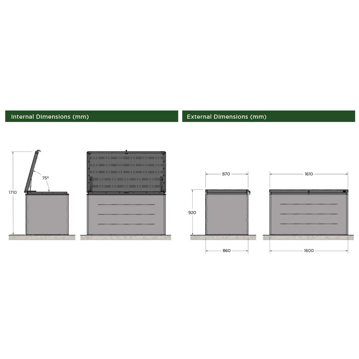 Stone Garden 5ft 3" x 2ft 10" (1.61 x 0.87m) 1, 200 Litre Steel Deck Box in 2