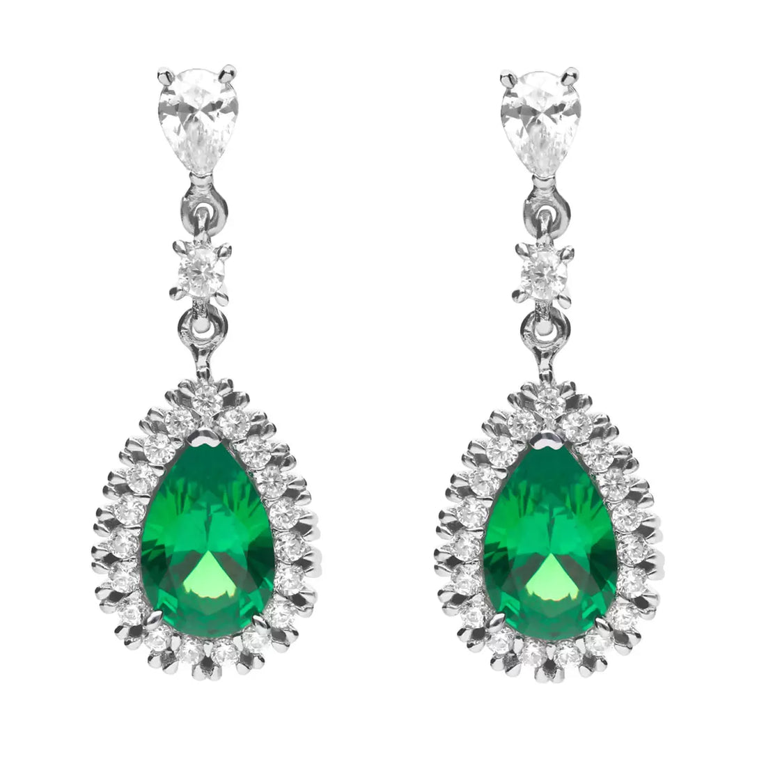 Diamonfire Sterling Silver Green Cubic Zirconia Teardrop Drop Earrings With Pave