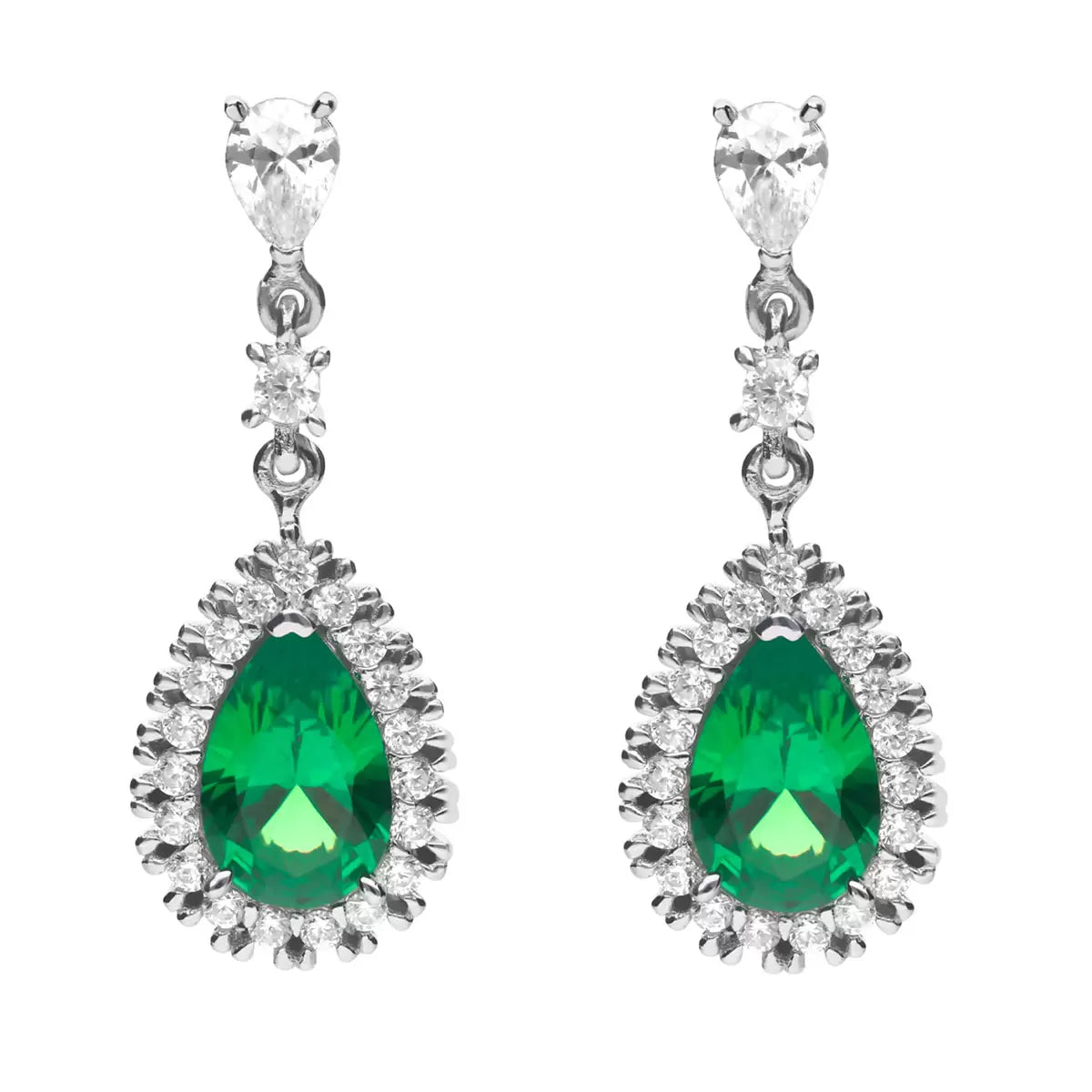 Diamonfire Sterling Silver Green Cubic Zirconia Teardrop Drop Earrings With Pave