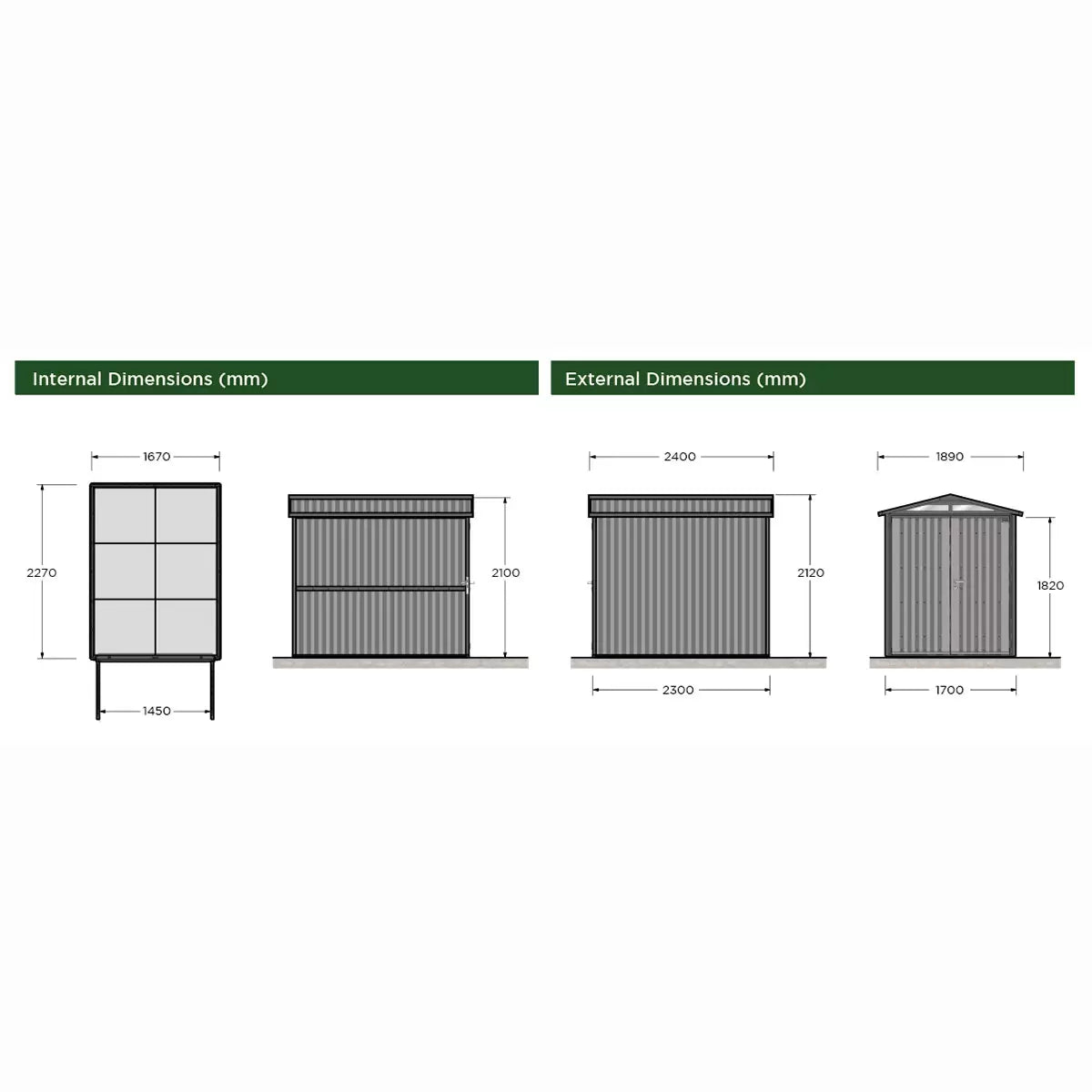 Stone Garden 6ft 2" x 7ft 10" (1.89 x 2.4m) Apex Steel Shed
