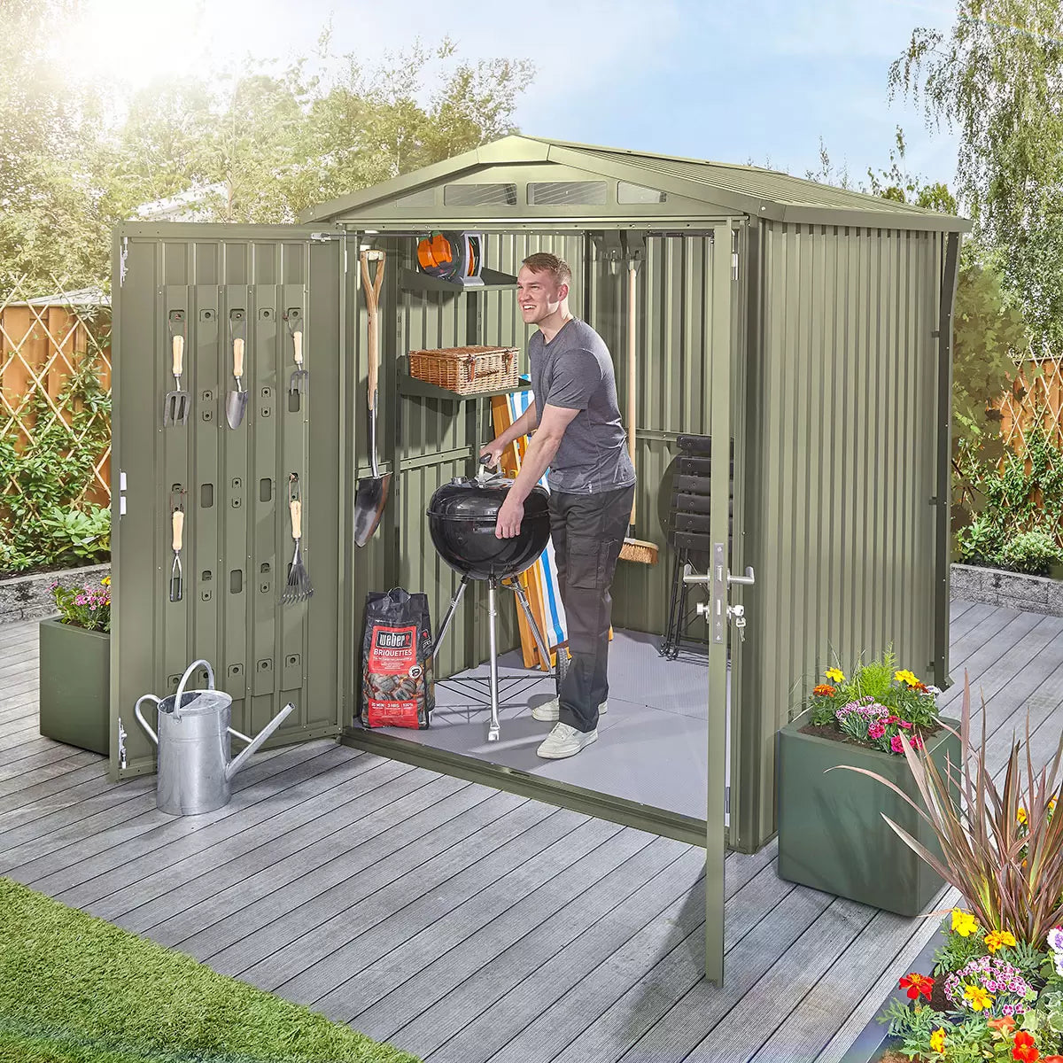 Stone Garden 6ft 2" x 7ft 10" (1.89 x 2.4m) Apex Steel Shed