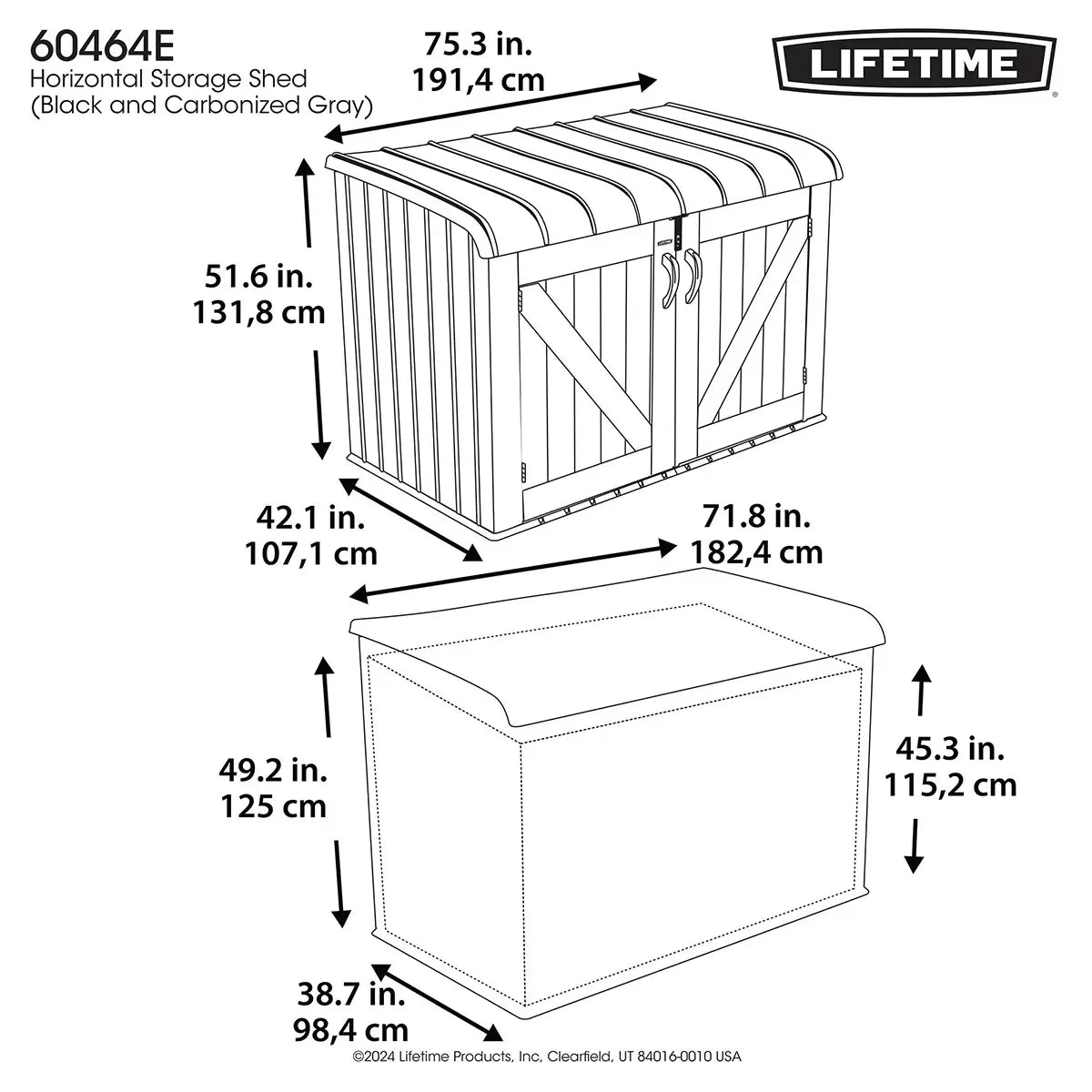 Lifetime 6ft 2" x 3ft 4" (1.9 x 1m) Horizontal 2, 190 Litre Storage Shed in Grey