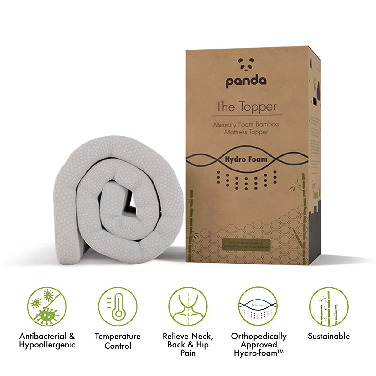 Panda Memory Foam Bamboo Mattress Topper, European Single
