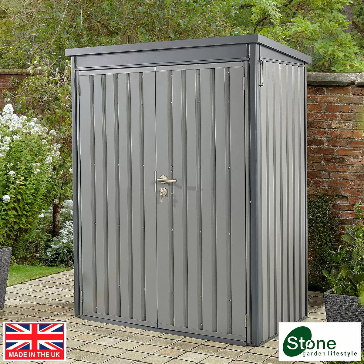 Stone Garden 4ft 7" x 2ft 6" (1.45 x 0.8m) Vertical 1, 887 Litre Steel Shed in 2