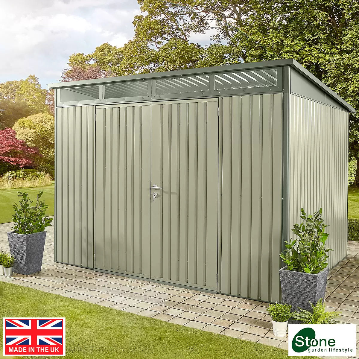 Stone Garden 10ft x 8ft (3m x 2.4m) Large Two Door Steel Shed