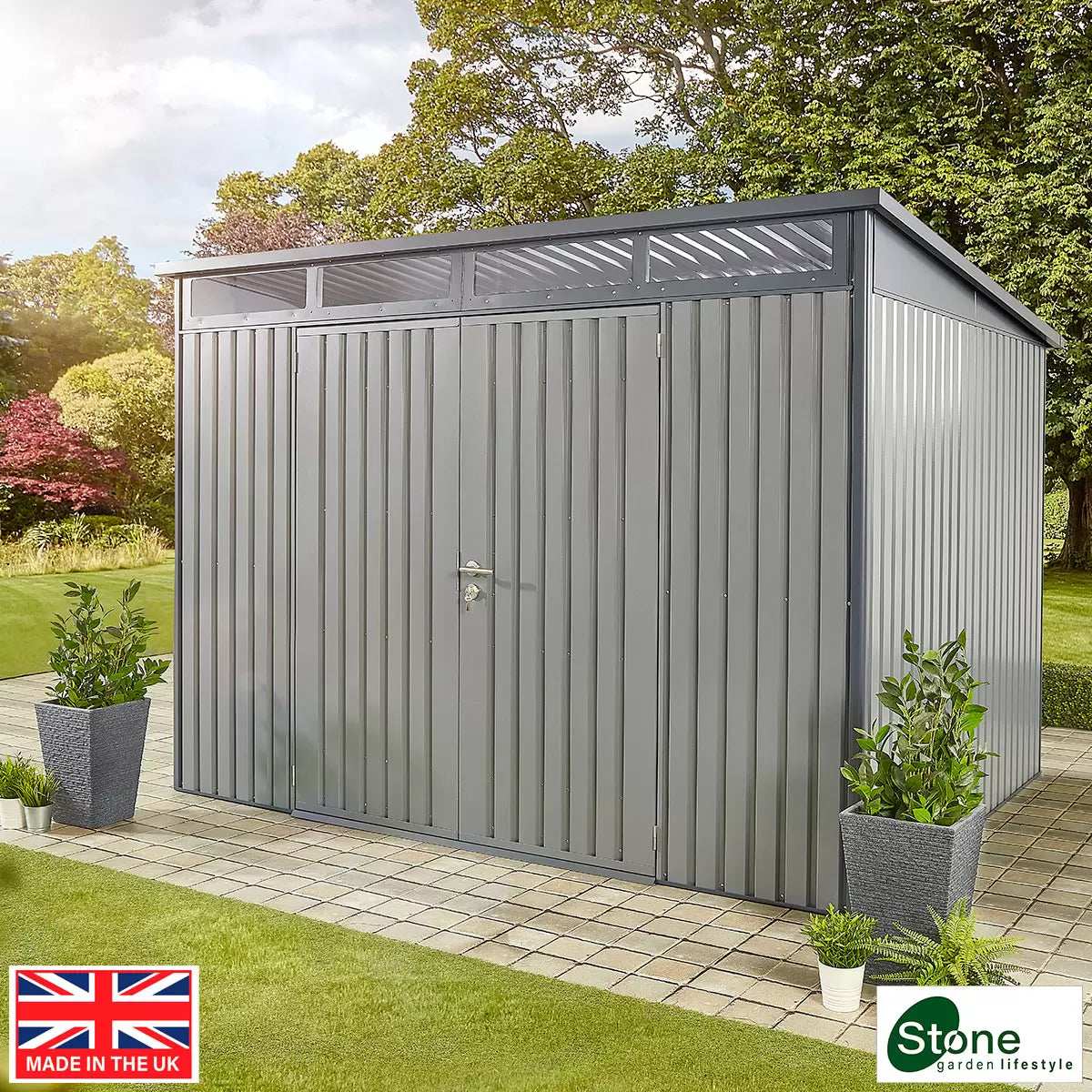 Stone Garden 10ft x 8ft (3m x 2.4m) Large Two Door Steel Shed