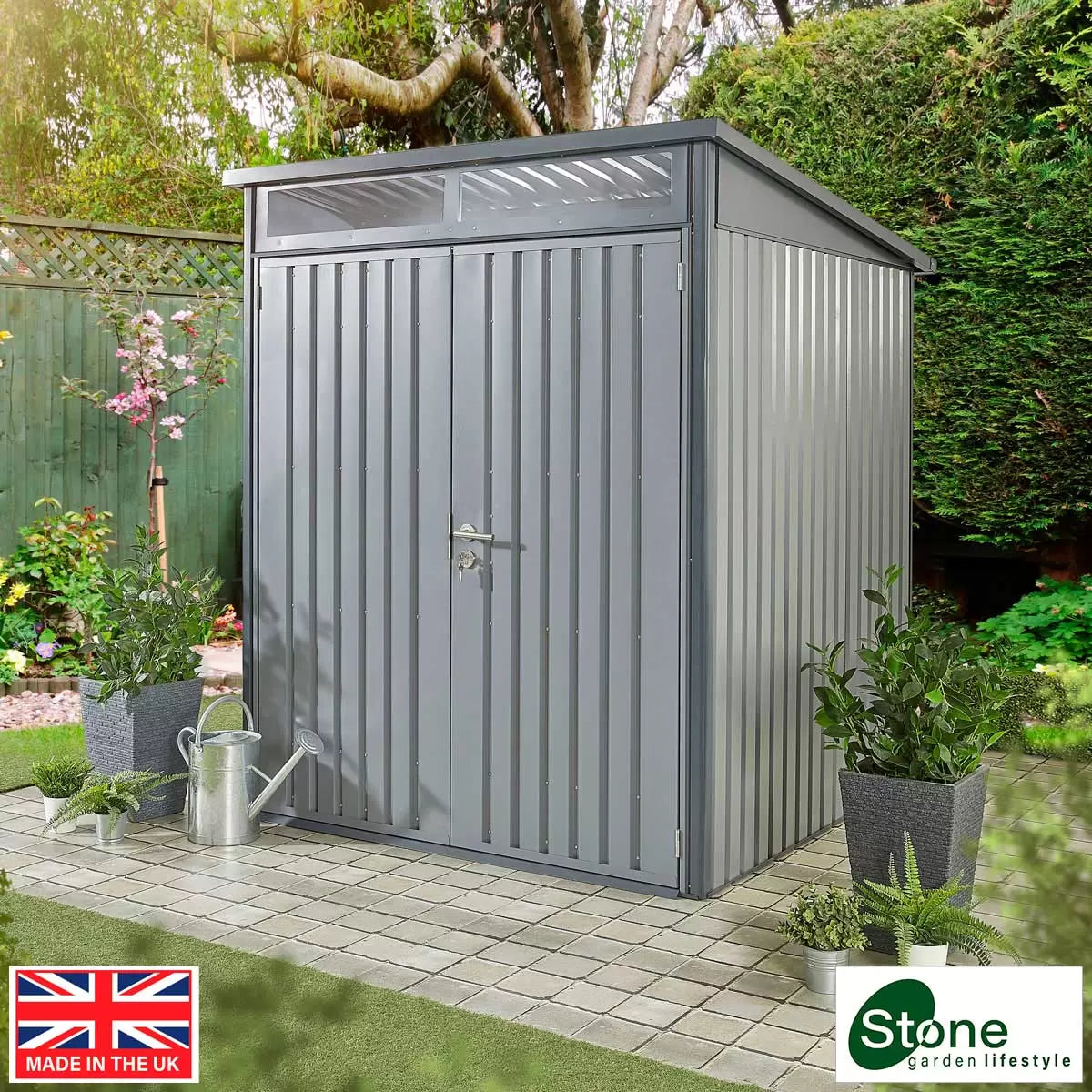 Stone Garden 5ft 11" x 5ft 11" (1.8m x 1.84m) Two Door Steel Shed