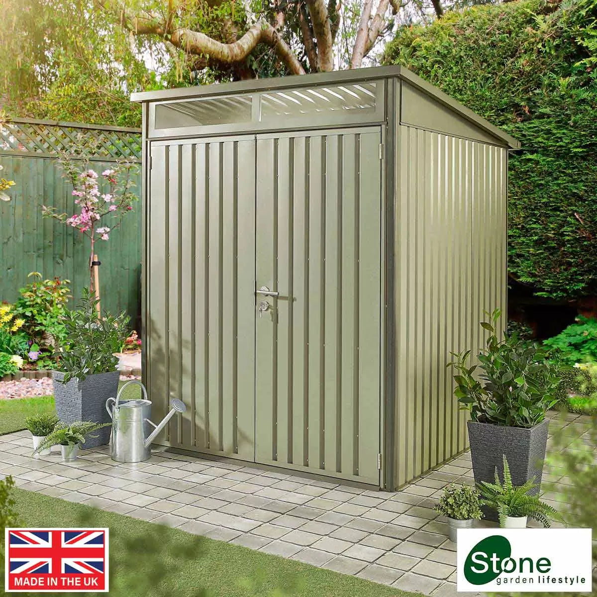 Stone Garden 5ft 11" x 5ft 11" (1.8m x 1.84m) Two Door Steel Shed