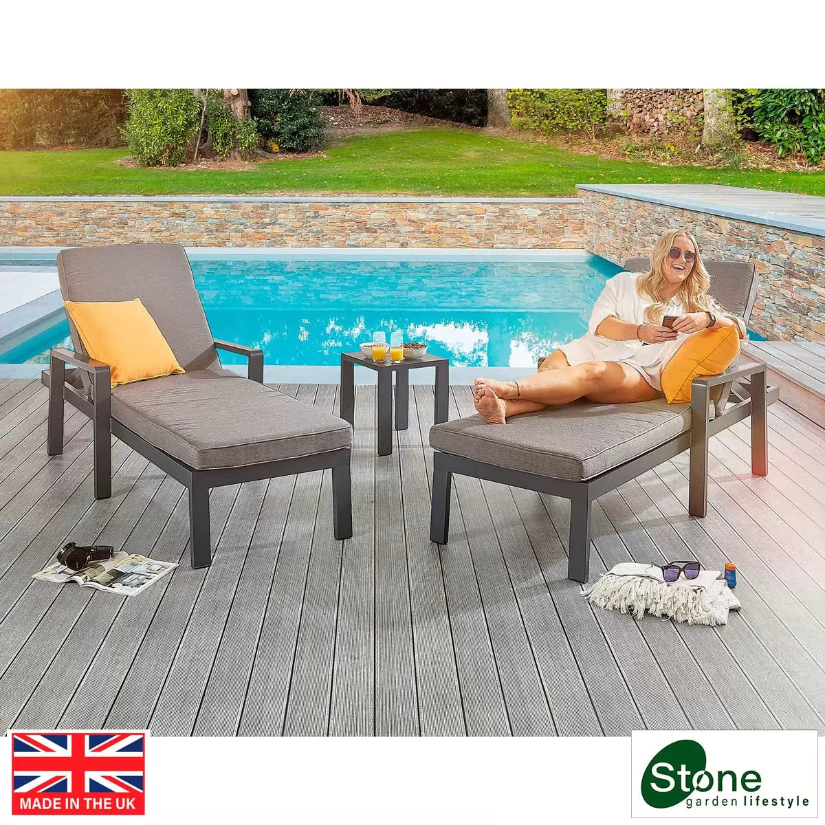 Stone Garden 3 Piece Lounger Set in Two Colours