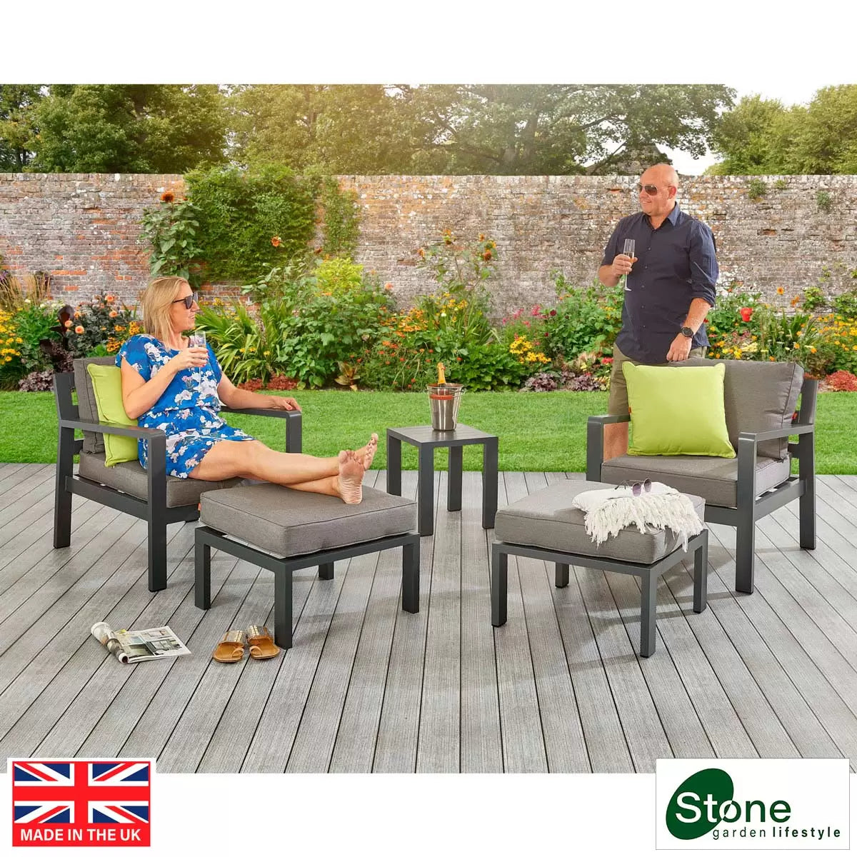 Stone Garden 5 Piece Armchair and Footstool Patio Set in Two Colours